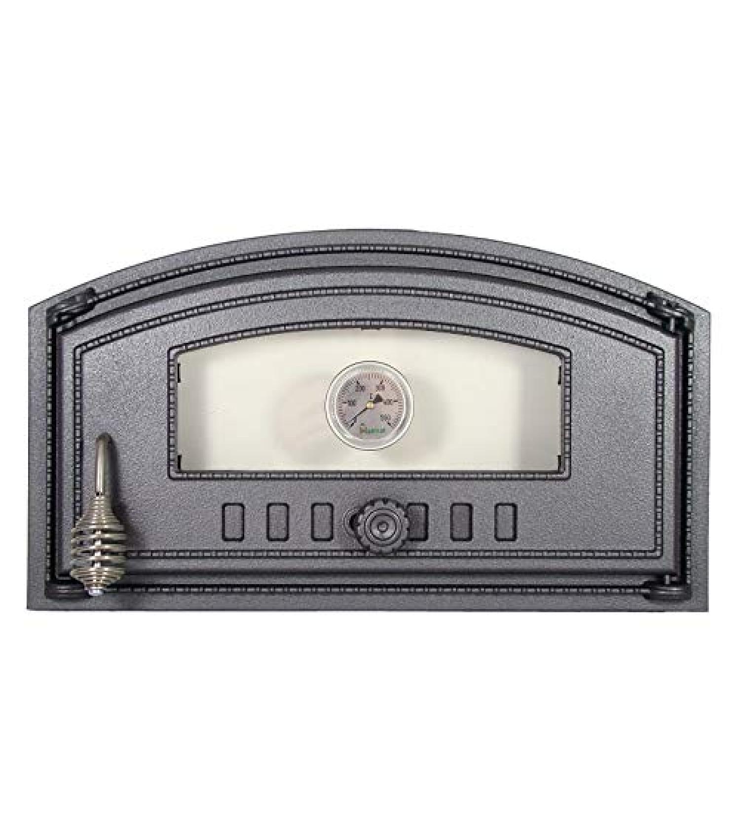 Premium Cast Iron BBQ Rolling Pizza Oven Door 490x280 with Glass & Thermometer - Ideal Bread Oven Accessory - Buy Online on GoSupps.com