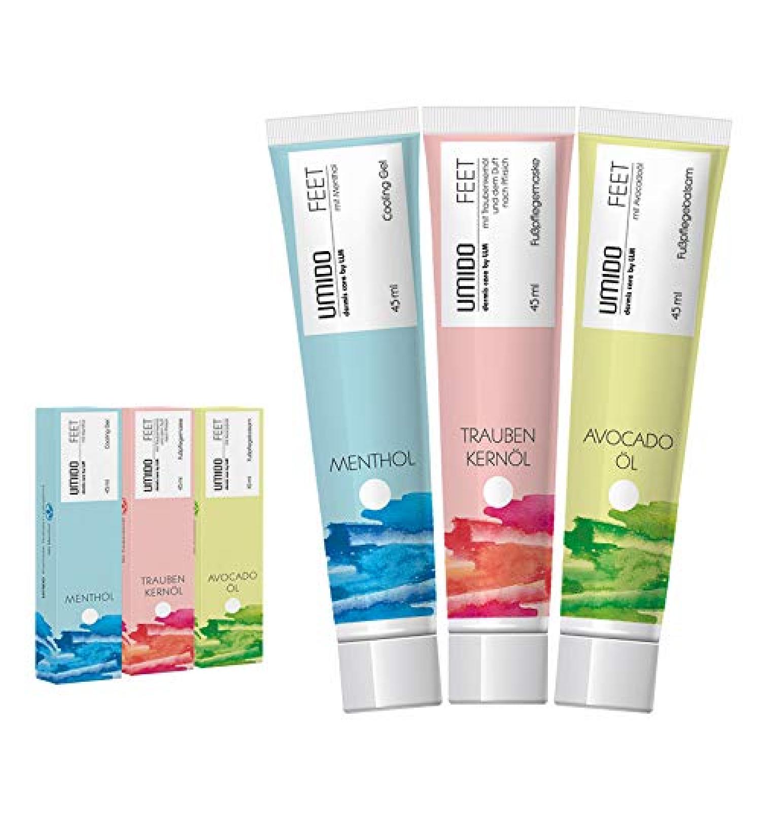 Umido 3-Piece Foot Care Set - 45ml | Menthol Grape Seed Oil & Avocado Oil | Nourishing Foot Cream Balm & Lotion for Ultimate Foot Care - Buy Online on GoSupps.com