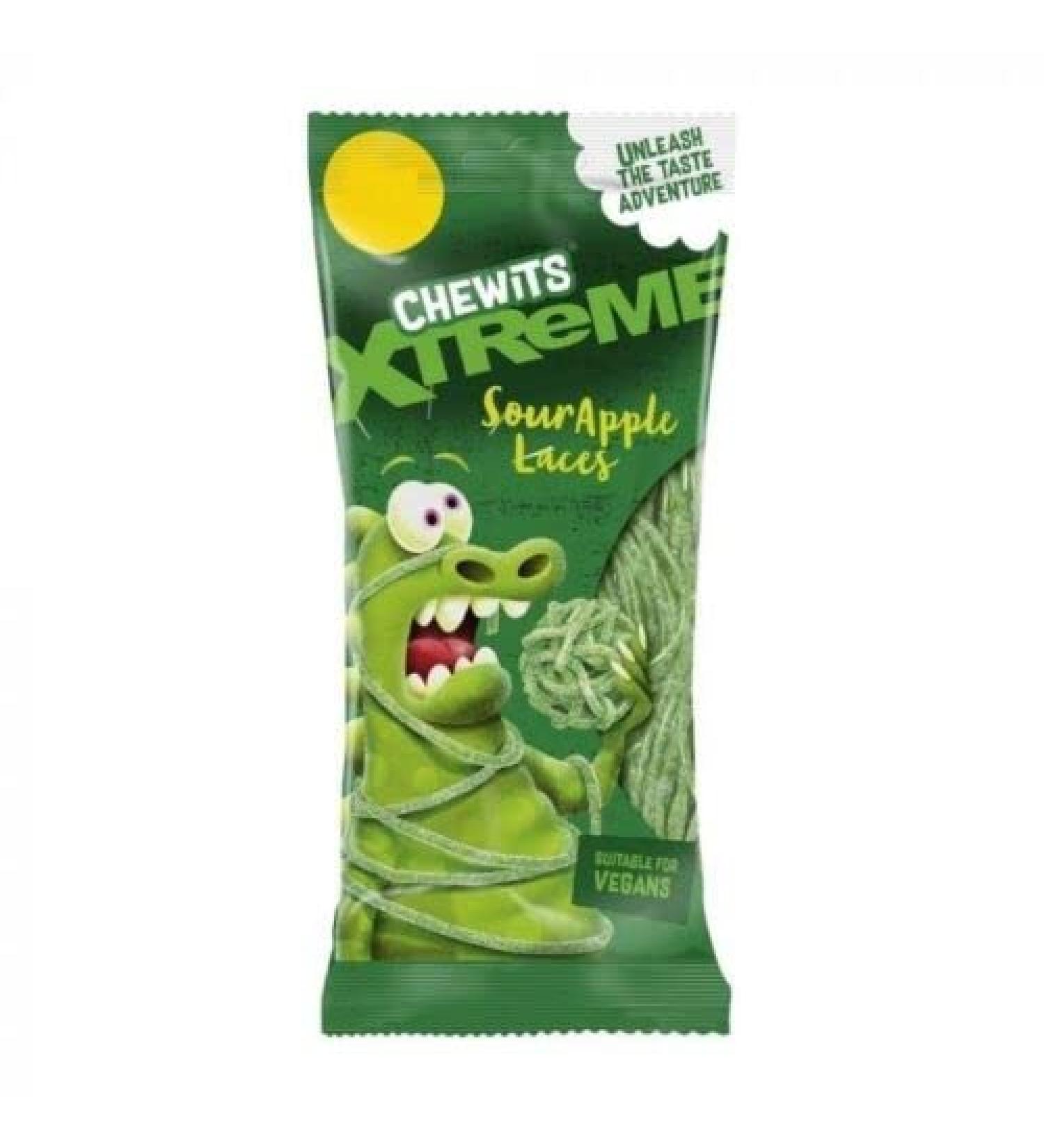 Chewits XTREME Sour Apple Laces 220g Bag Vegan No Artificial