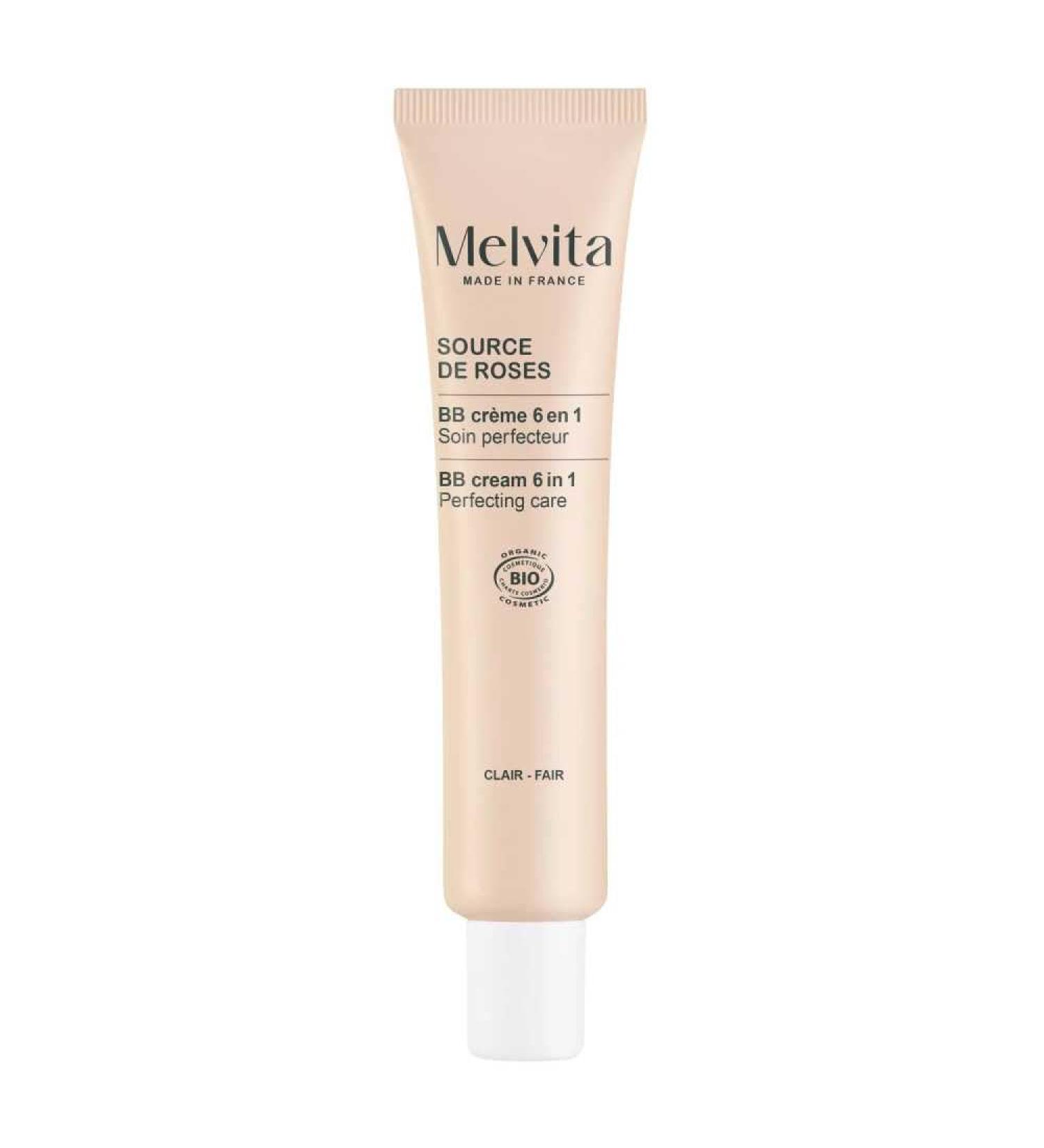 Melvita, Light Moisturizing BB Cream, Light Texture, Natural and Luminous Finish, Anti-UV Protection, Natural Ingredients, Ideal for Sensitive Skin, Practical 40 ml Format, Source De Roses Range
