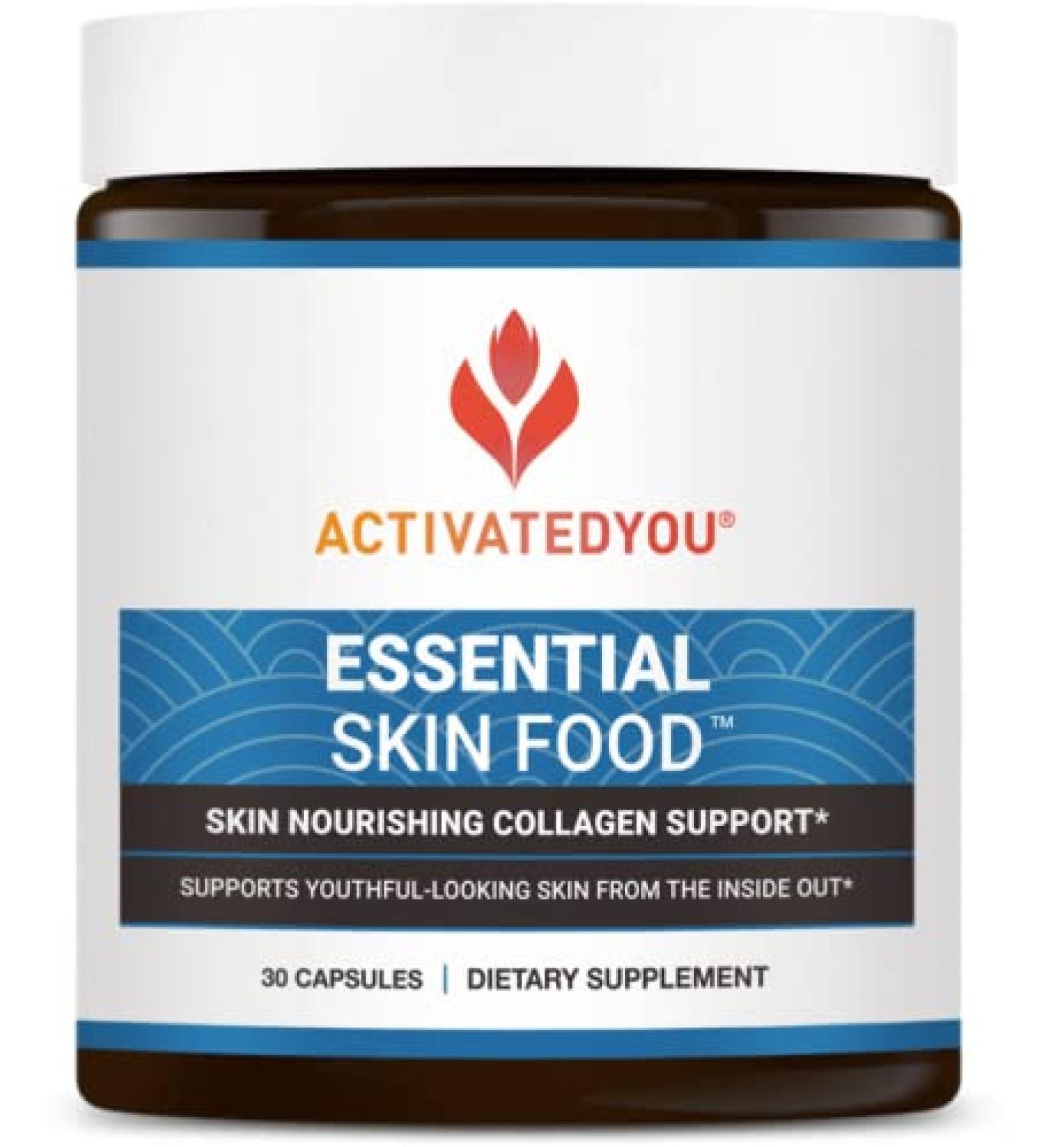 ACTIVATEDYOU Essential Skin Food - Nourishing Collagen & Elastin Support Supplement | 30 Capsules - Buy Online on GoSupps.com