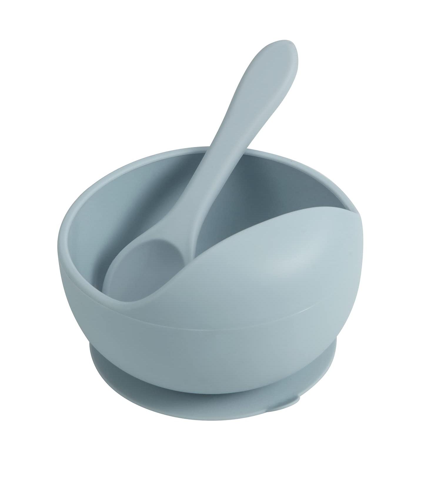 PandaEar Stay Put Silicone Suction Bowl | BPA-Free with Baby Spoon | Blue Color - Buy Online on GoSupps.com