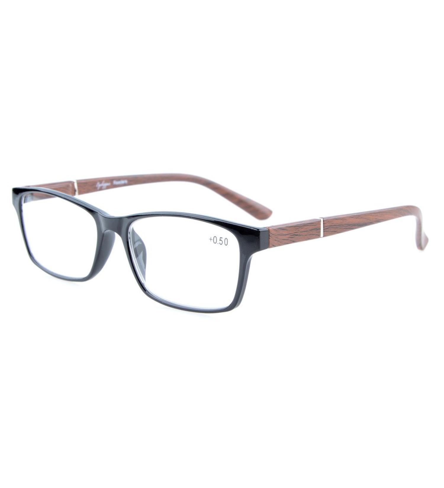 Eyekepper Spring Hinges Reading Glasses - Wood Look Arms Crystal Clear Vision +1.75 Magnification - Stylish Black/Brown Frames for Men & Women - Buy Online on GoSupps.com