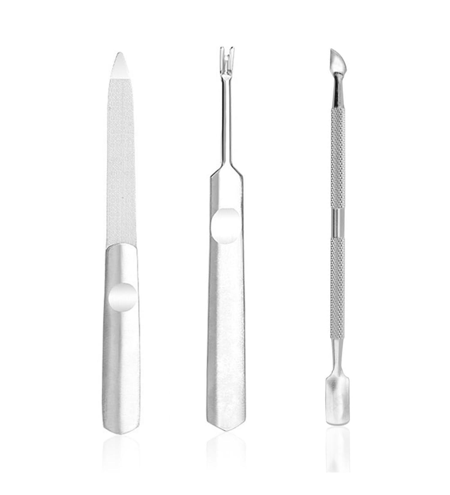 3 Pieces Set Cuticle Pusher Pedicure Cuticle Pusher Tool Kit Nail Cuticle Fork Nail Remover Tool for Toe Nail Care Manicure Dead Skin Removal Tool with File Cutter - Buy Online on GoSupps.com