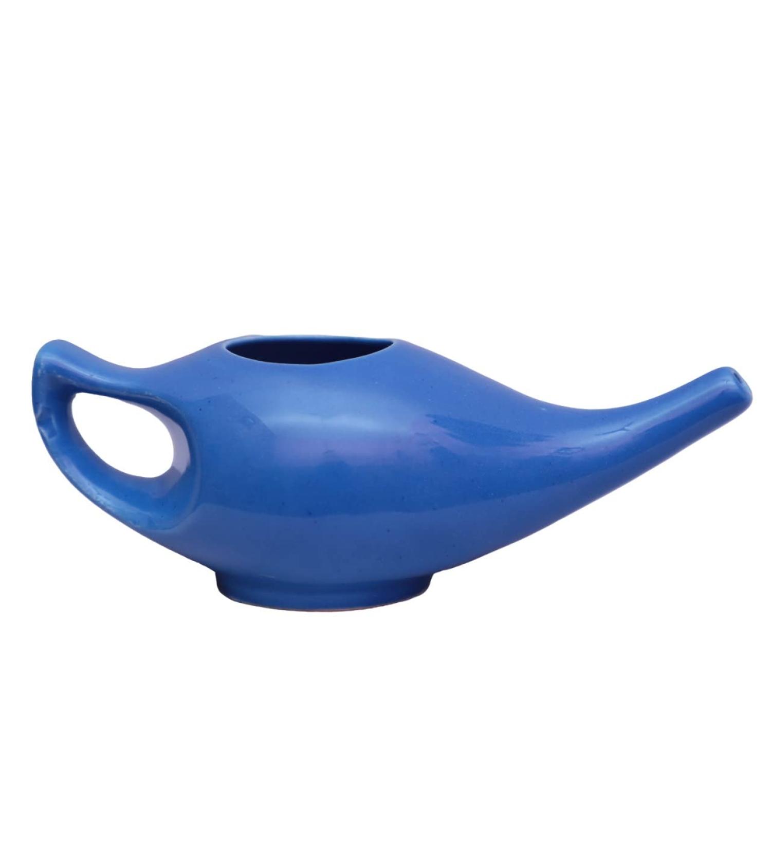 Porcelain Ceramic Neti Pot for Nasal Cleansing | Natural Sinus Infection Treatment | 225ml Capacity + 10 Sachet Neti Salt - HEALTHANDWEALTH - Buy Online on GoSupps.com
