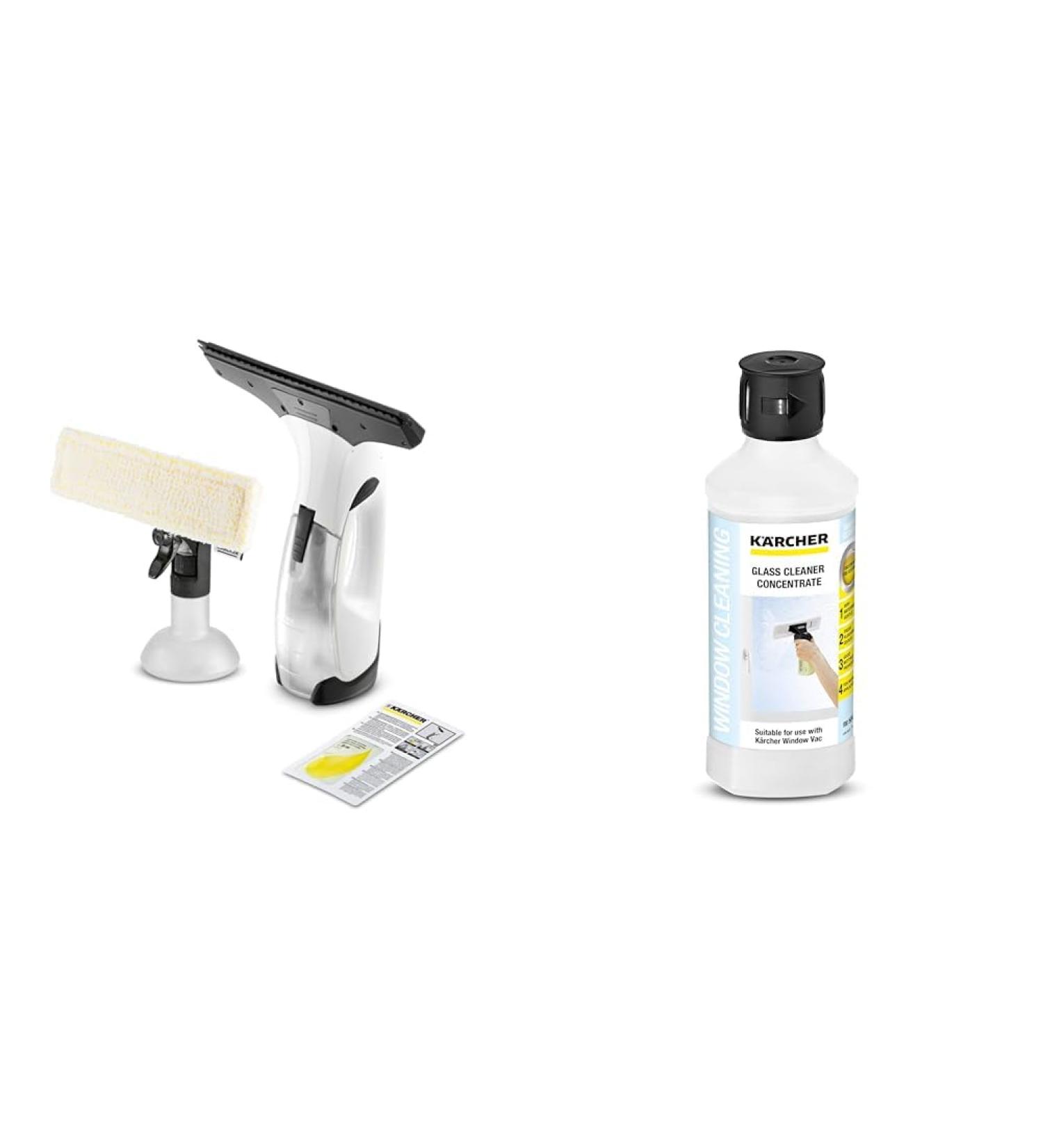 Bundle of K rcher Window Vac WV 2 Plus Battery Running Time: 35 min LED Display for Battery Status Spray Bottle with Microfibre Cloth+ K rcher Window Cleaner Concentrate RM 500 + Window Concentrate - Buy Online on GoSupps.com