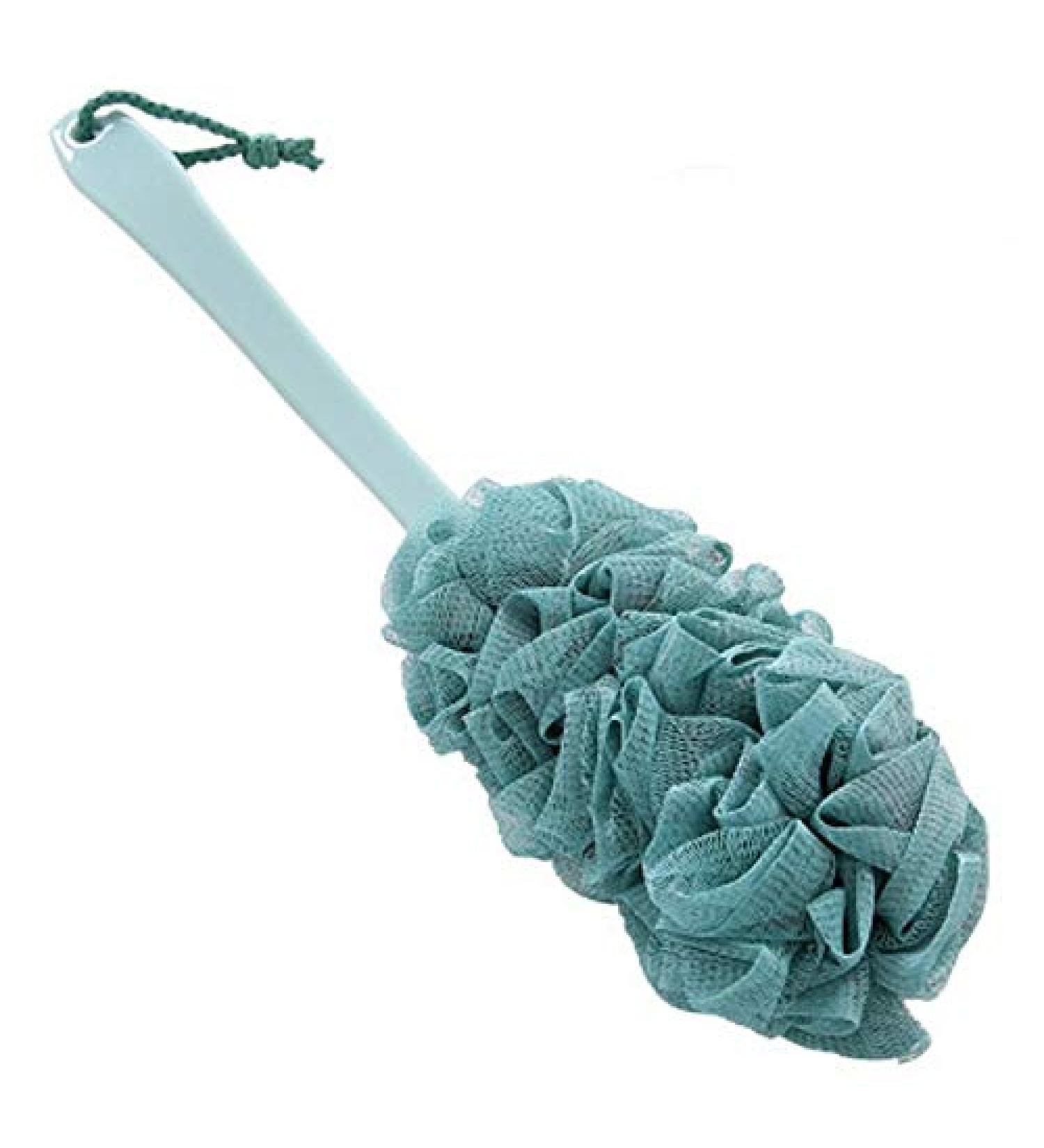 FRAVA Long Handle Exfoliating Loofah Shower Sponge - Cyan | Body Scrubber & Bath Brush for Back & Body | Shower Puff Mesh Sponge for a Deep Cleanse - Buy Online on GoSupps.com