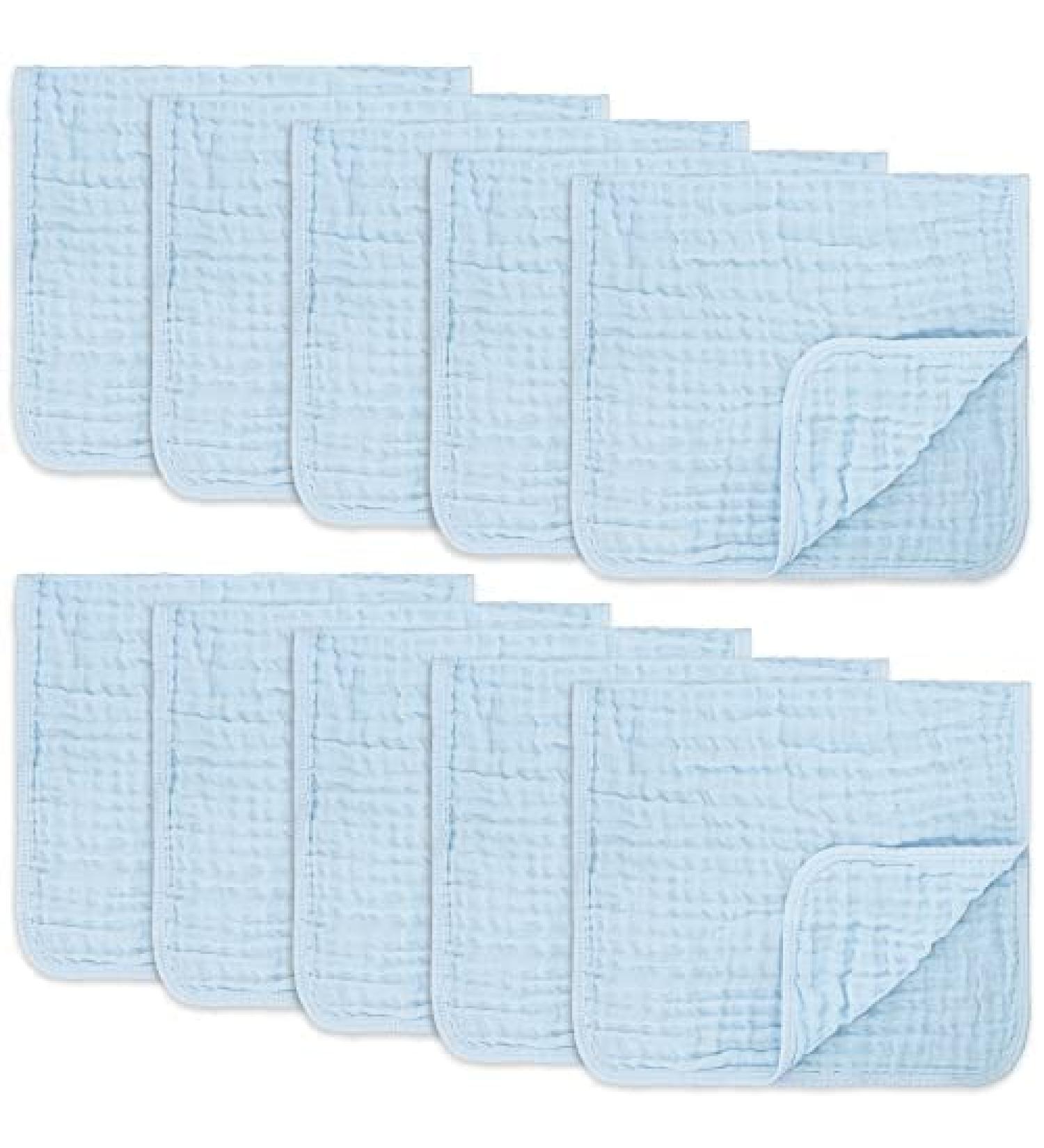 Comfy Cubs Muslin Spitting Towels Set | 100% Cotton 6-Layer Extra Absorbent Hand Washcloths - Pack of 10 - Buy Online on GoSupps.com