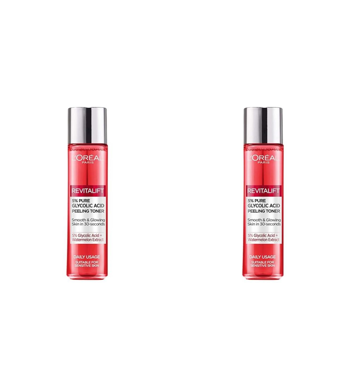 L Oreal Paris 5% Glycolic Acid Peeling Toner Revitalift Glycolic Toner for Smooth & Glowing Skin 180ml (Pack of 2) 180 ml (Pack of 2) - Buy Online on GoSupps.com
