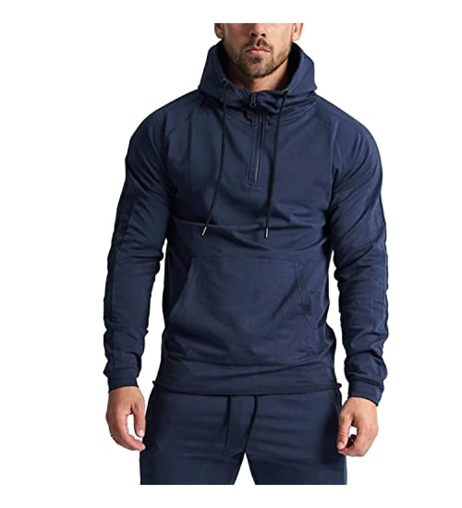 GYMELITE Men's 1/4 Zip Cotton Hoodie Athletic Sweatshirt - Navy Blue XX-Large - Buy Online on GoSupps.com