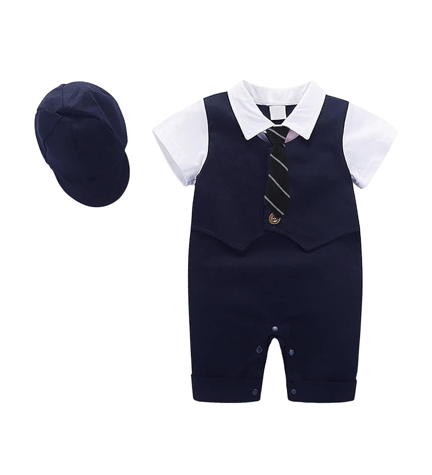 AmzBarley Baby Boys Tuxedo Rompers Suit with Bowtie | Navy | 12-18 Months - Buy Online on GoSupps.com