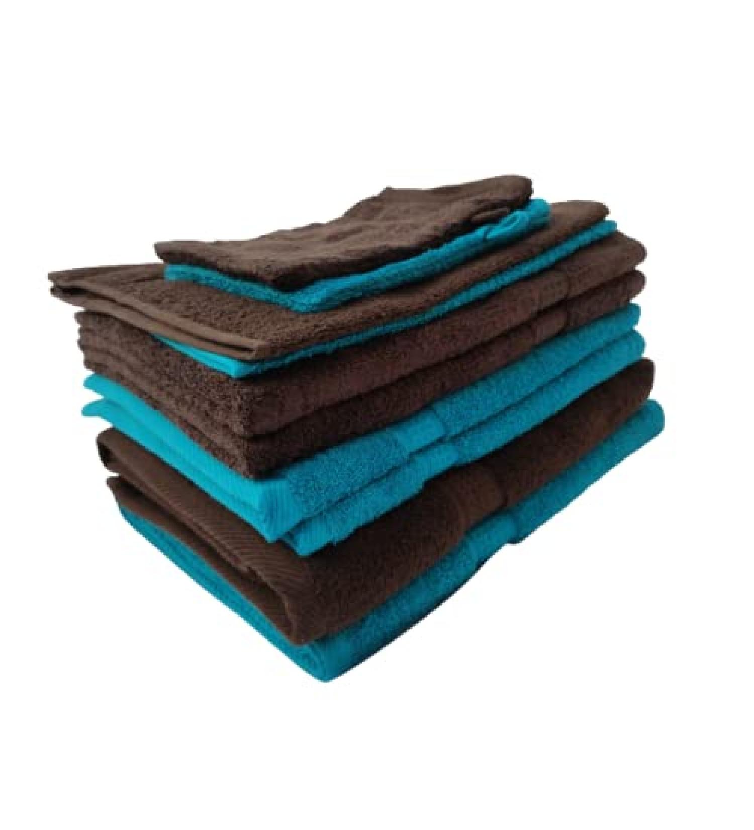 Merkanta 10-Part Towel Set - Petrol & Coffee Brown | 100% Cotton Bath Towels Guest Towels and Washcloths | Luxury Bathroom Essentials - Buy Online on GoSupps.com