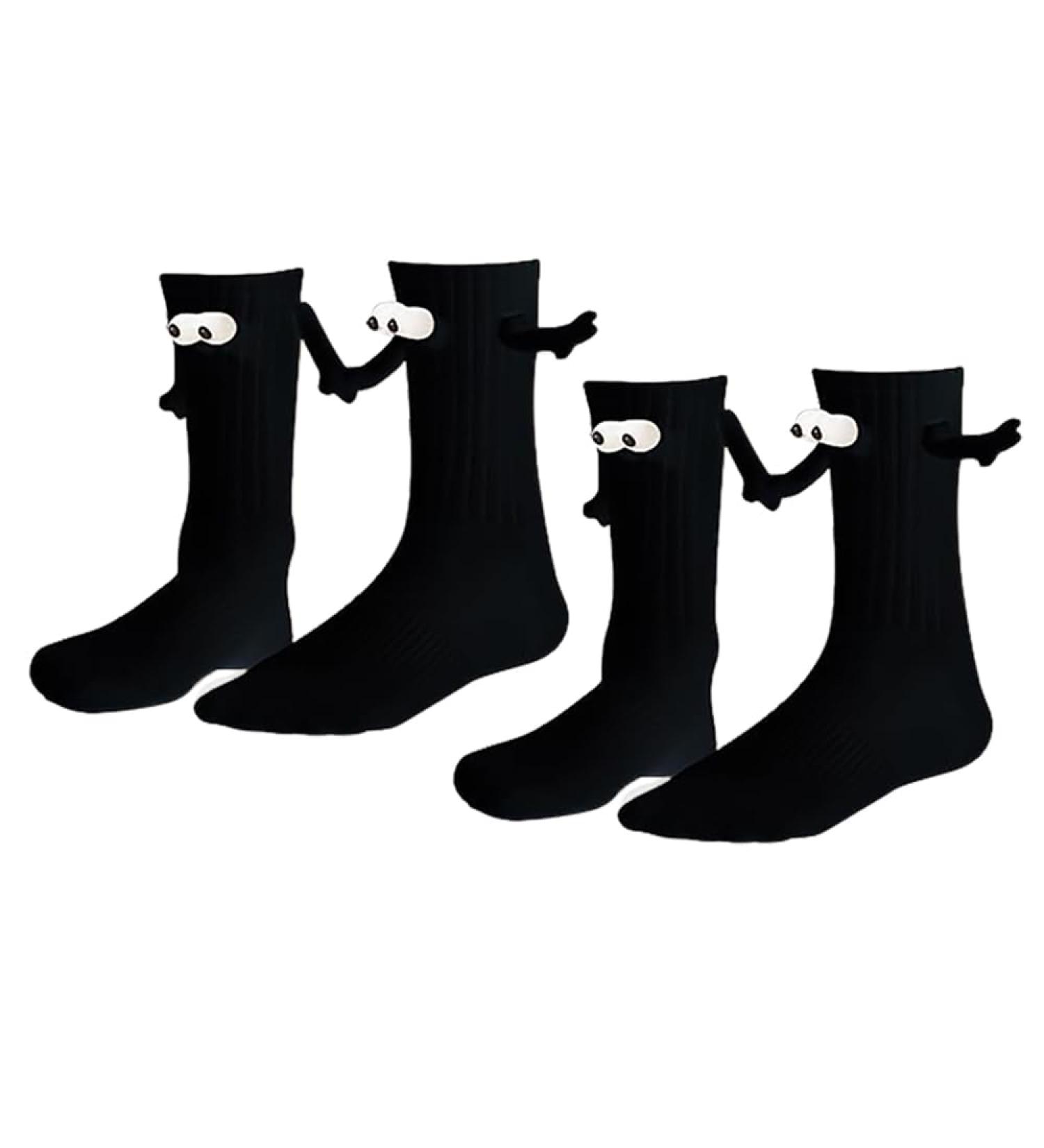 Kelewoo Hand In Hand Couple Socks - 3D Funny Magnetic Hand-Holding Design - Mid-Tube Black Socks - 2 Pairs - Buy Online on GoSupps.com