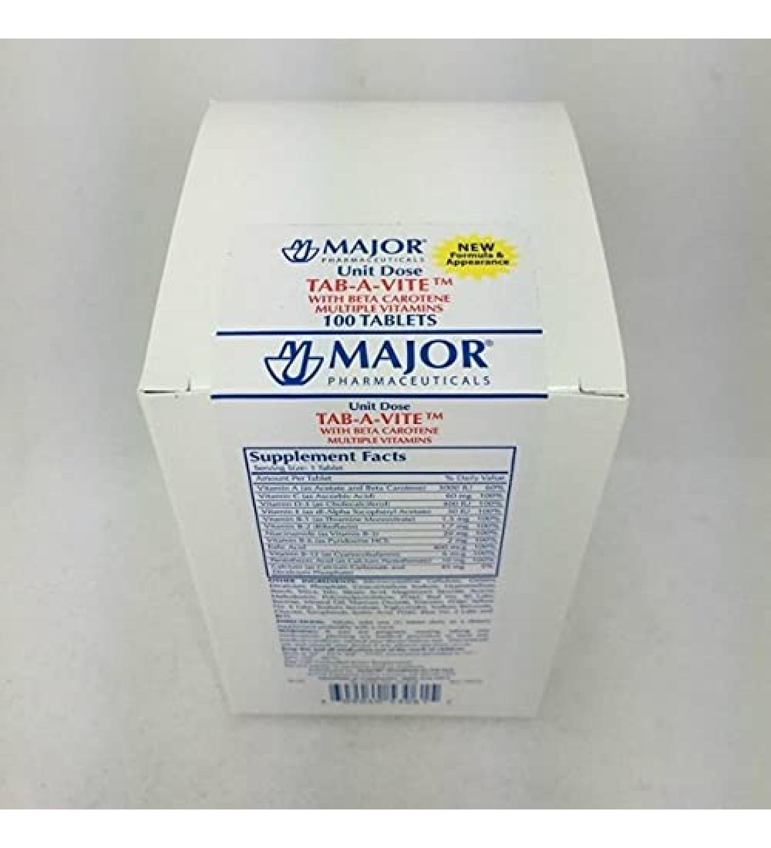 Major Pharmaceuticals Tab-A-Vite with Beta Carotene Multiple Vitamins 100 Tablets (3 Pack)