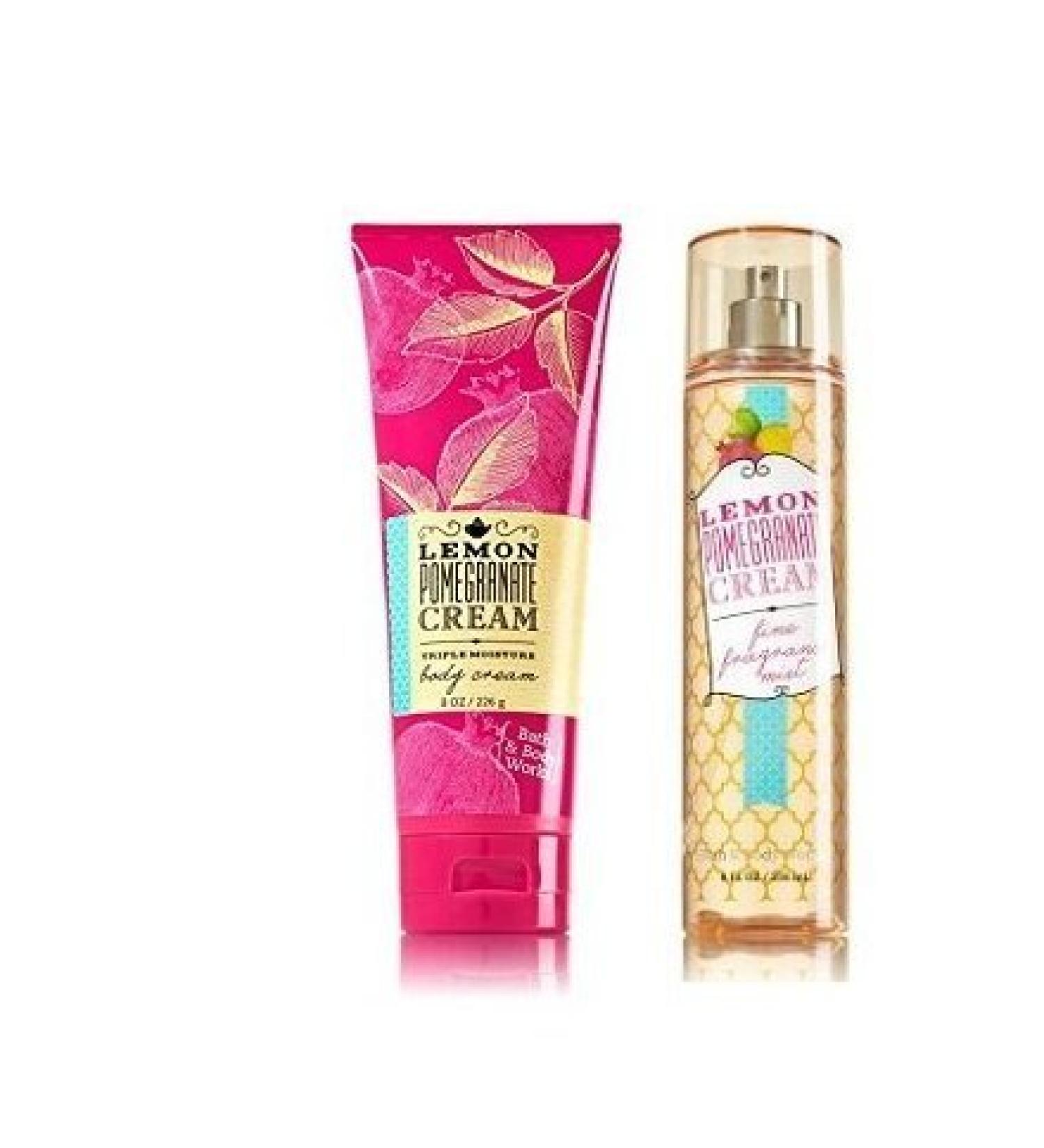 Bath and Body Works Lemon Pomegranate Cream Triple Moisture Body Cream 8 Oz & Body Mist 8 Oz.