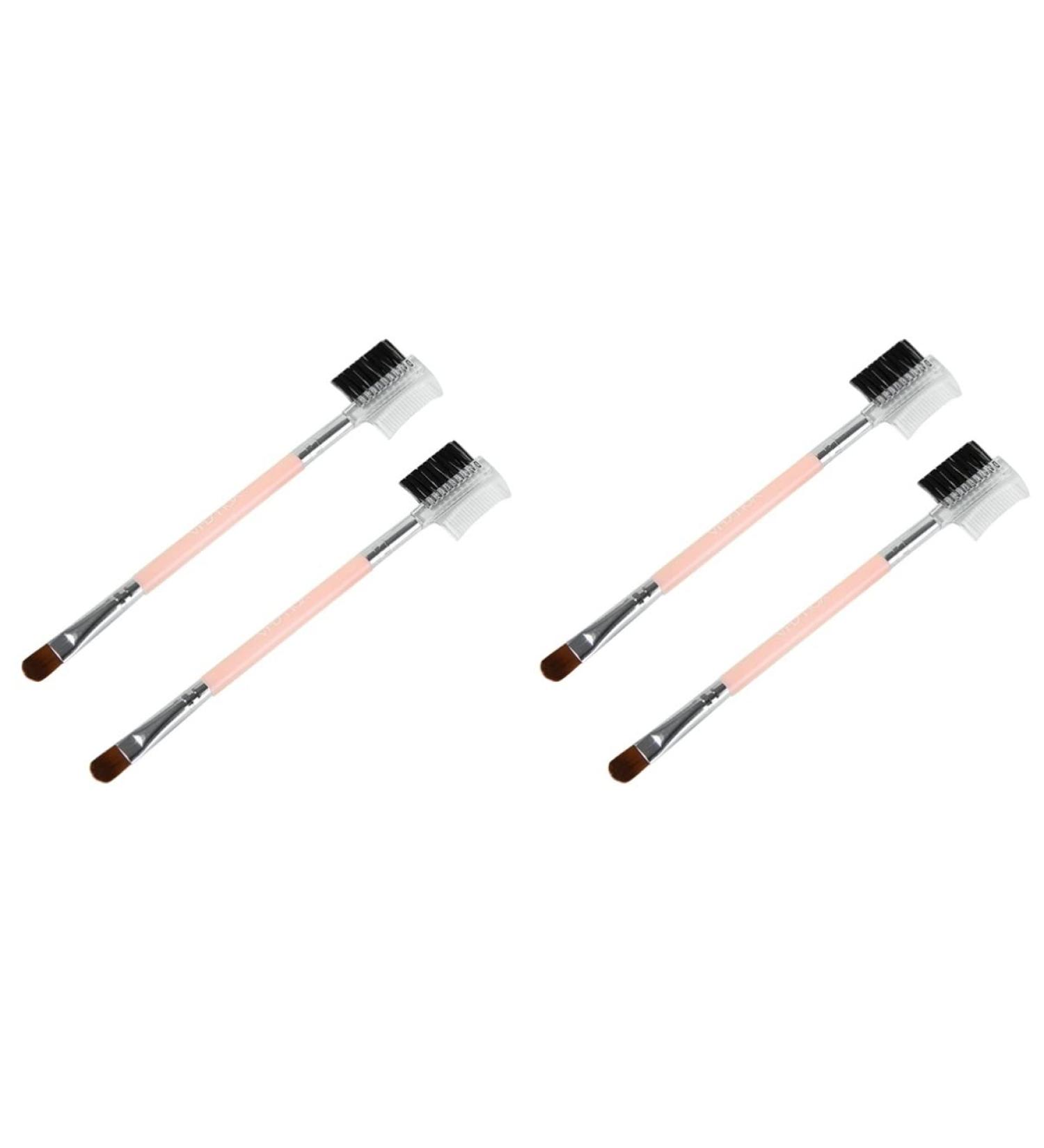 FRCOLOR Professional Cosmetics Brush Set - 2 Eye Shadow & Eyebrow Brushes with Spoolie - Double Sided Makeup Tools - Pink - International Shipping Available - Buy Online on GoSupps.com