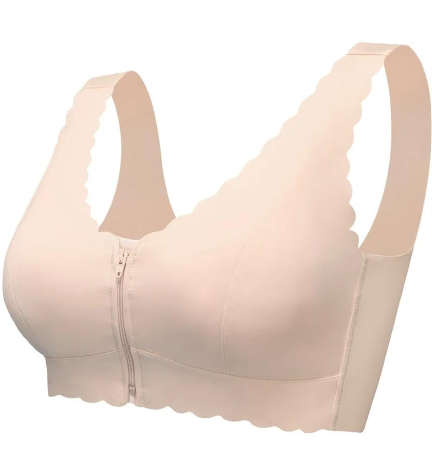 Luxrub Wireless Mastectomy Bra for Women - Front Zipper Ice Skating Bralette with Full Coverage & Pocket - XXL Skin Color - Buy Online on GoSupps.com