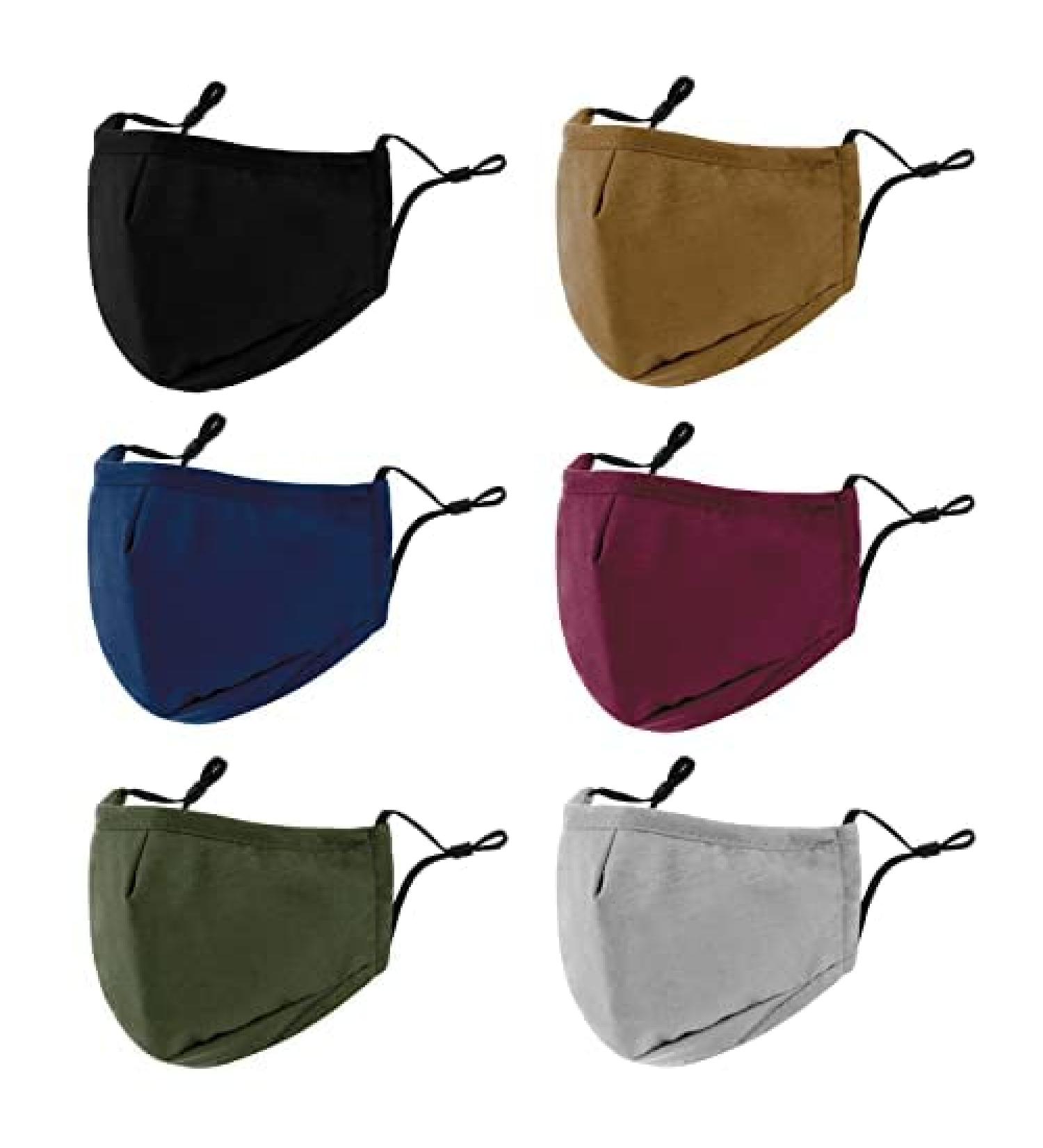 3-Ply Cloth Face Mask 6 Pack - Adjustable Ear Loops - Reusable & Washable - Breathable Covering for Men & Women (Black/Grey/Red/Green/Blue/Brown) - Buy Online on GoSupps.com