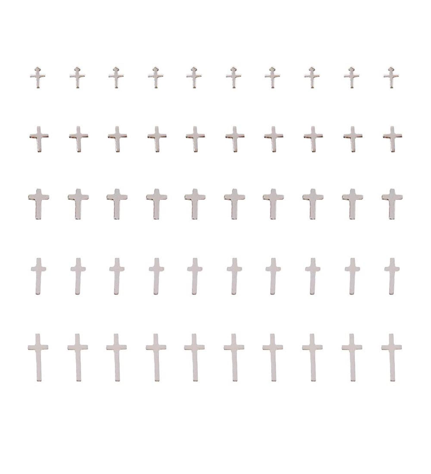 50Pcs Silver Cross Series 3D Nail Art Charms Accessories Jesus Metal Rivet Christian Cross Gems Nail Art Jewels Decal for Girls Fingernails & Toenails Decorations Tips