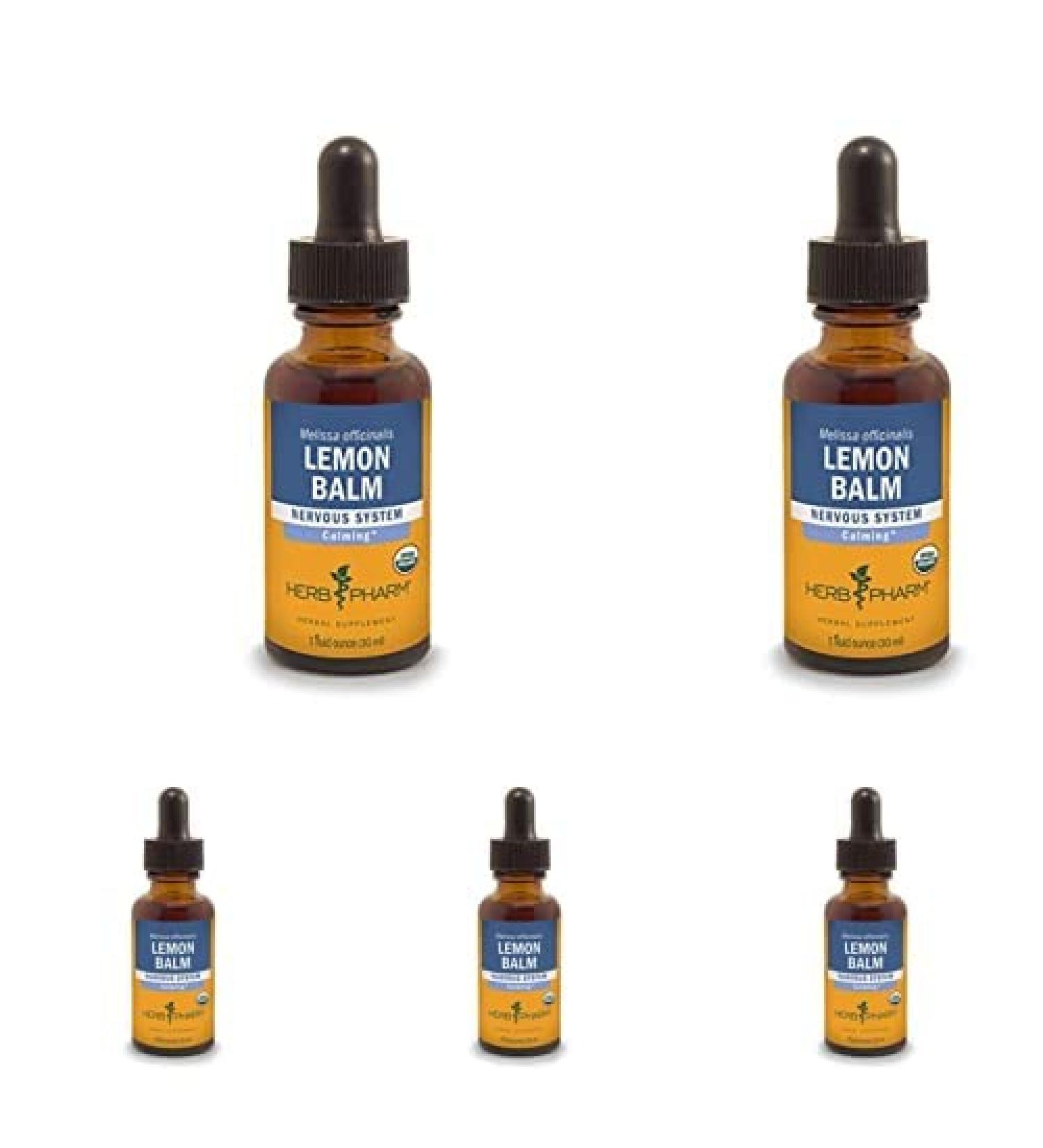 Herb Pharm Certified Organic Lemon Balm Liquid Extract for Calming Nervous System Support Organic Cane Alcohol 1 Ounce (Pack of 5) 1 Fl Oz (Pack of 5) - Buy Online on GoSupps.com