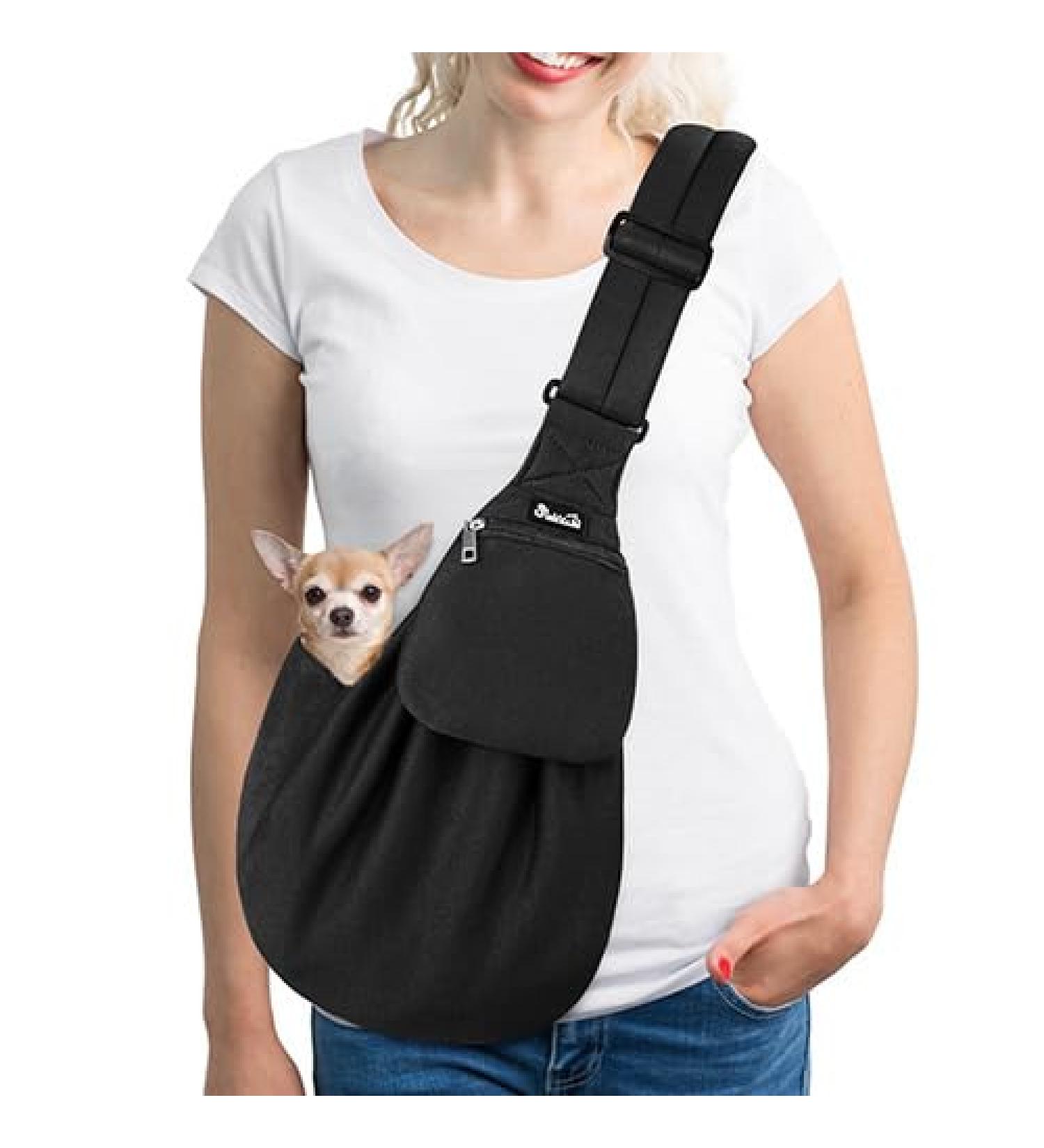 Slowton Dog Carrier Bag - Adjustable & Padded Shoulder Strap | Lightweight Pet Bag for Outdoor Walks | Black Sweater Fabric (S 1.3-3.6kg) - Shop Now! - Buy Online on GoSupps.com