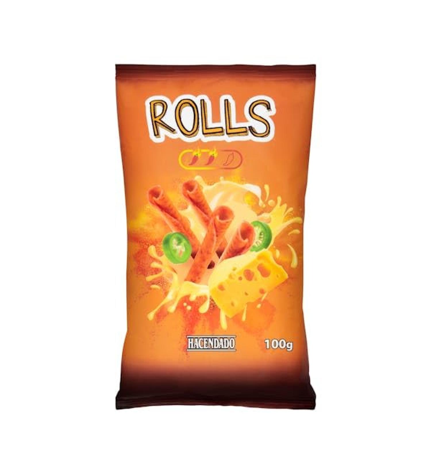 Hacendado Snack Frit Rolls Saveur Fromage et Chili Piquant Ma s Frit Croustillant Barbecue 100g Lot de 8 Sachet