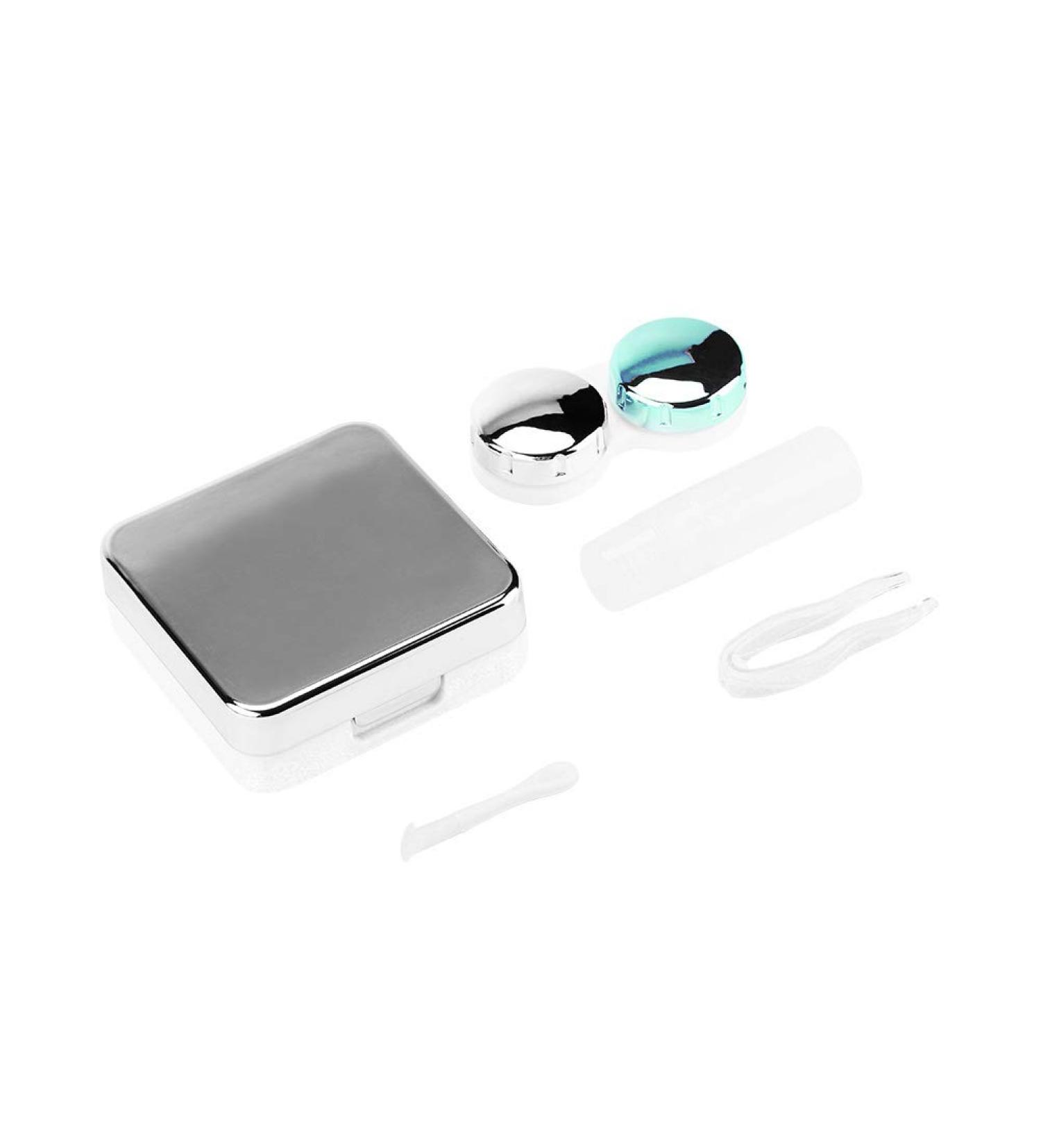 Buy Cute Silver Reflecting Contact Lens Container Set - Travel Box with Fluid Bottle & Tweezers for International Shipping - Buy Online on GoSupps.com