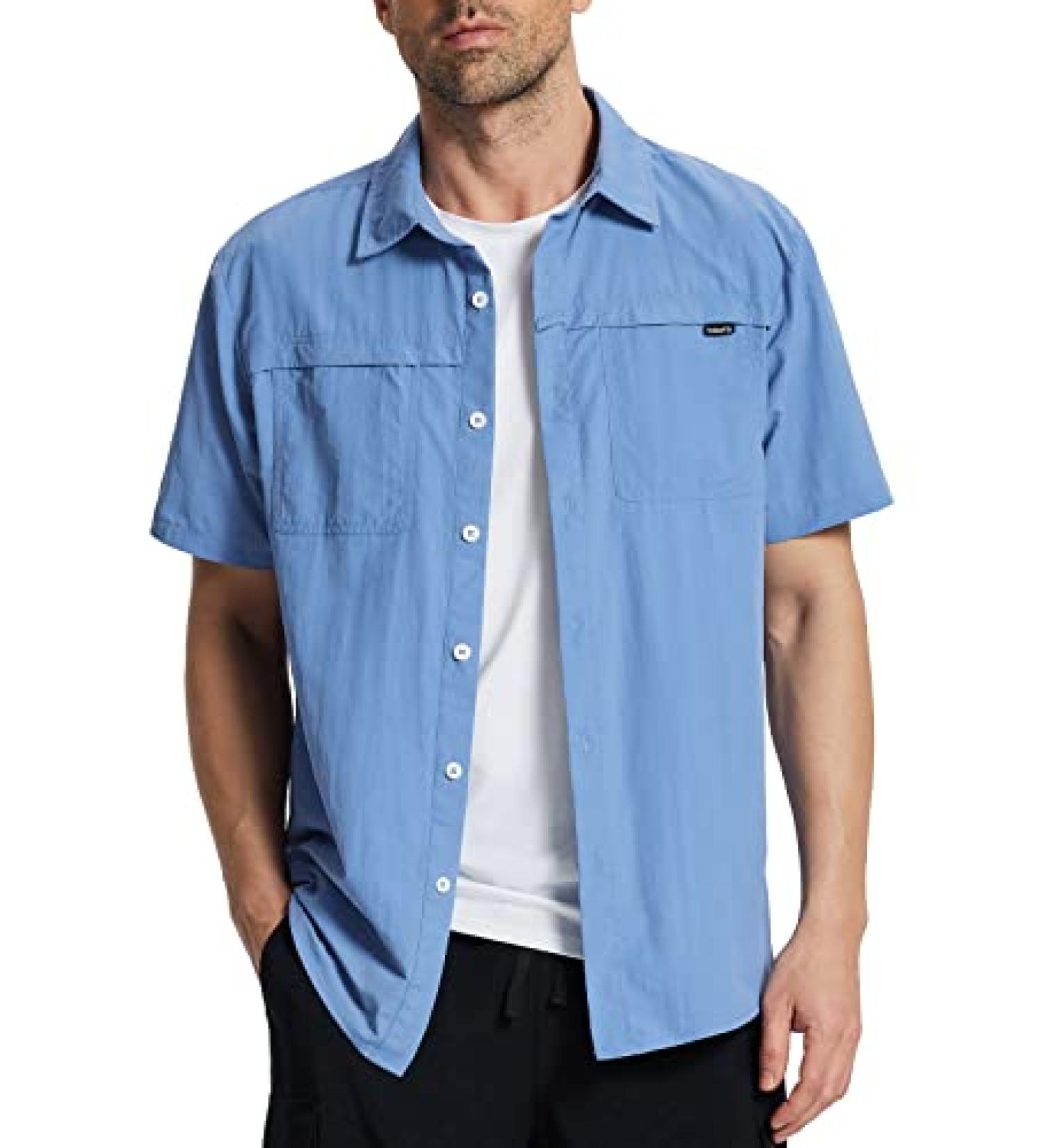 BALEAF Men's Short Sleeve UPF 50+ Sun Protection Shirt in Ashleigh Blue - Large - Buy Online on GoSupps.com