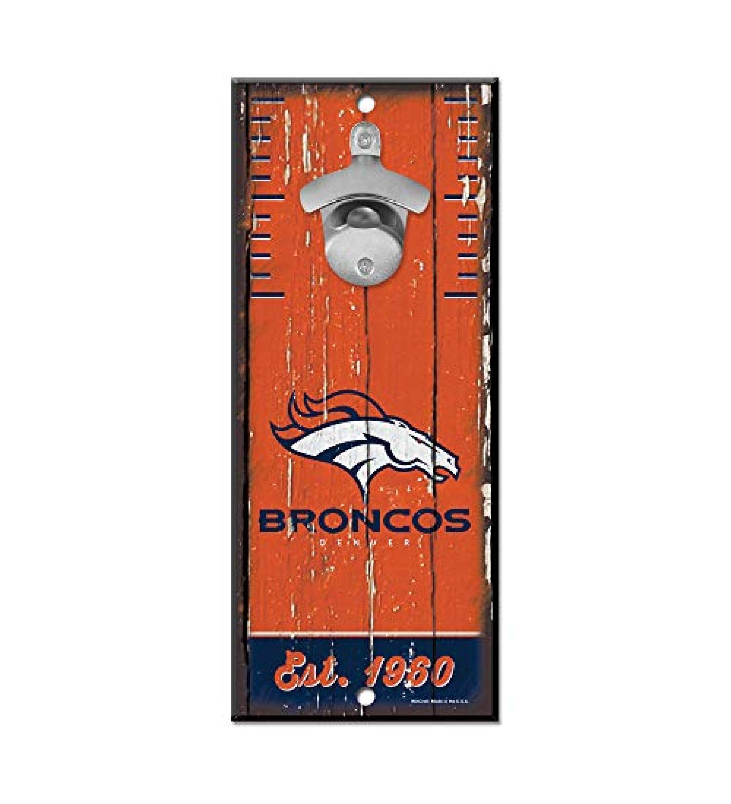 WinCraft NFL Denver Broncos Bottle Opener5x11 Wood Sign Bottle Opener, Team Colors, 5"x11"