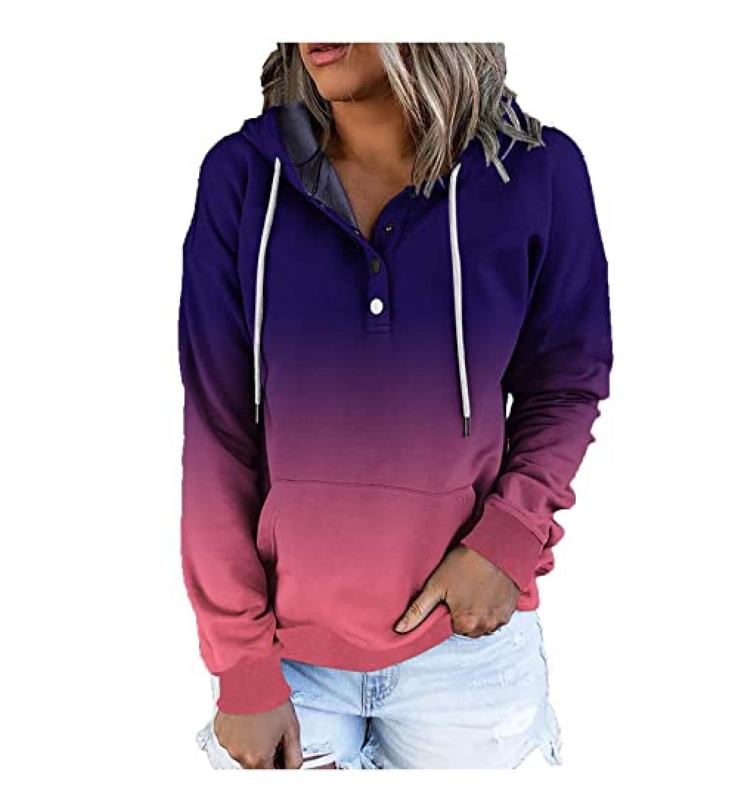 Women's Purple Button Down Hoodie - Fall Fashion Graphic Sweatshirt with Pocket - Buy Online on GoSupps.com