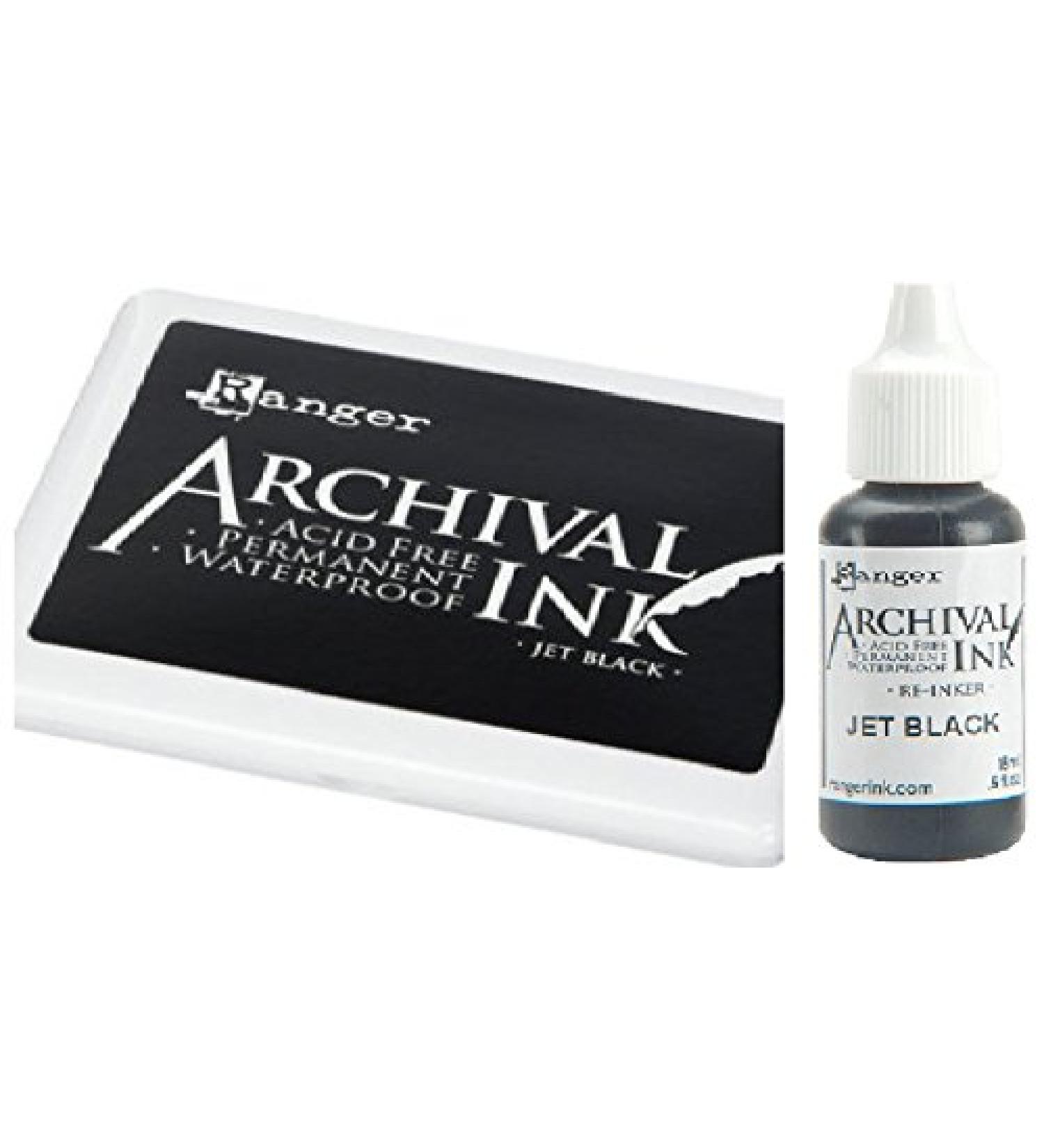 Ranger Archival Jet Black Permanent Dye Ink Stamp Pad & Re-Inker Refill