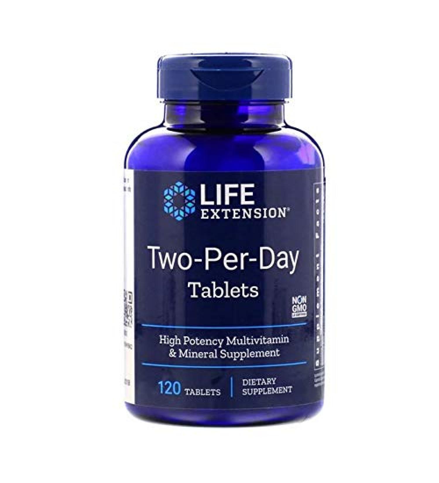 Life Extension Two-Per-Day Tablets Super-Potent Multivitamin & Mineral Supplement 120 Tablets