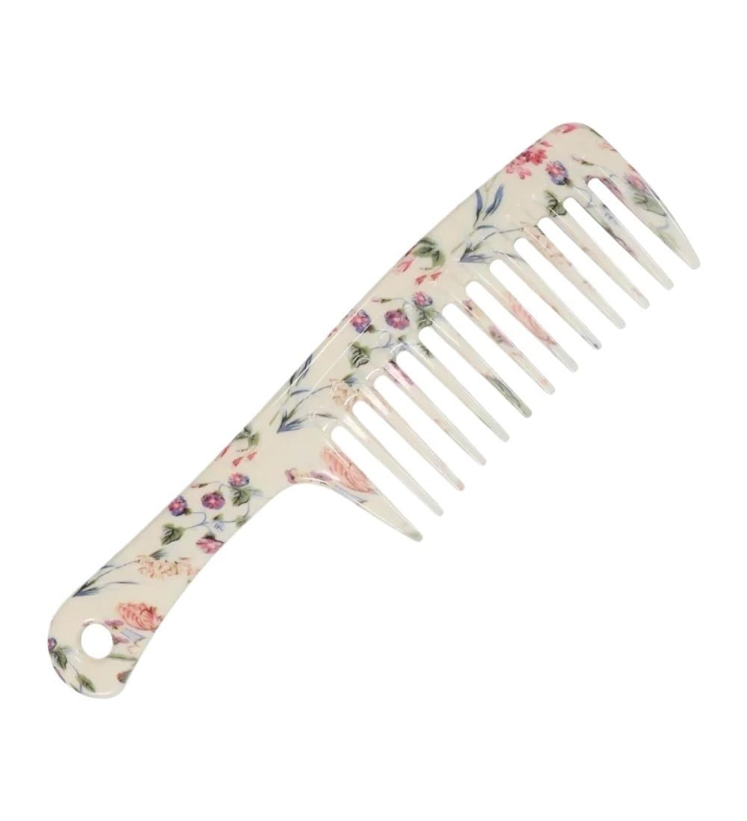 2PCS Water Printing Large Toothed Comb With Straight Handle Wide Toothed Comb Curled Hair Comb (Color : Flower)
