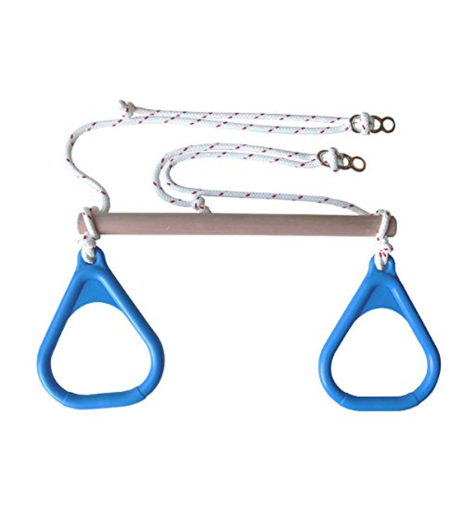 DreamGYM Wooden Trapeze Swing Bar with Blue Gym Rings - Perfect for Obstacle Courses, Doorway Swings, Playgrounds & Swing Sets - Buy Online on GoSupps.com