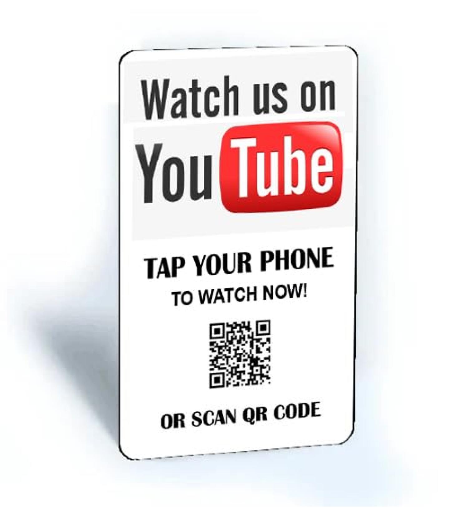 Tap and Share Contactless Sharing Smart NFC "Watch Us on YouTube" Review Card + QR Code