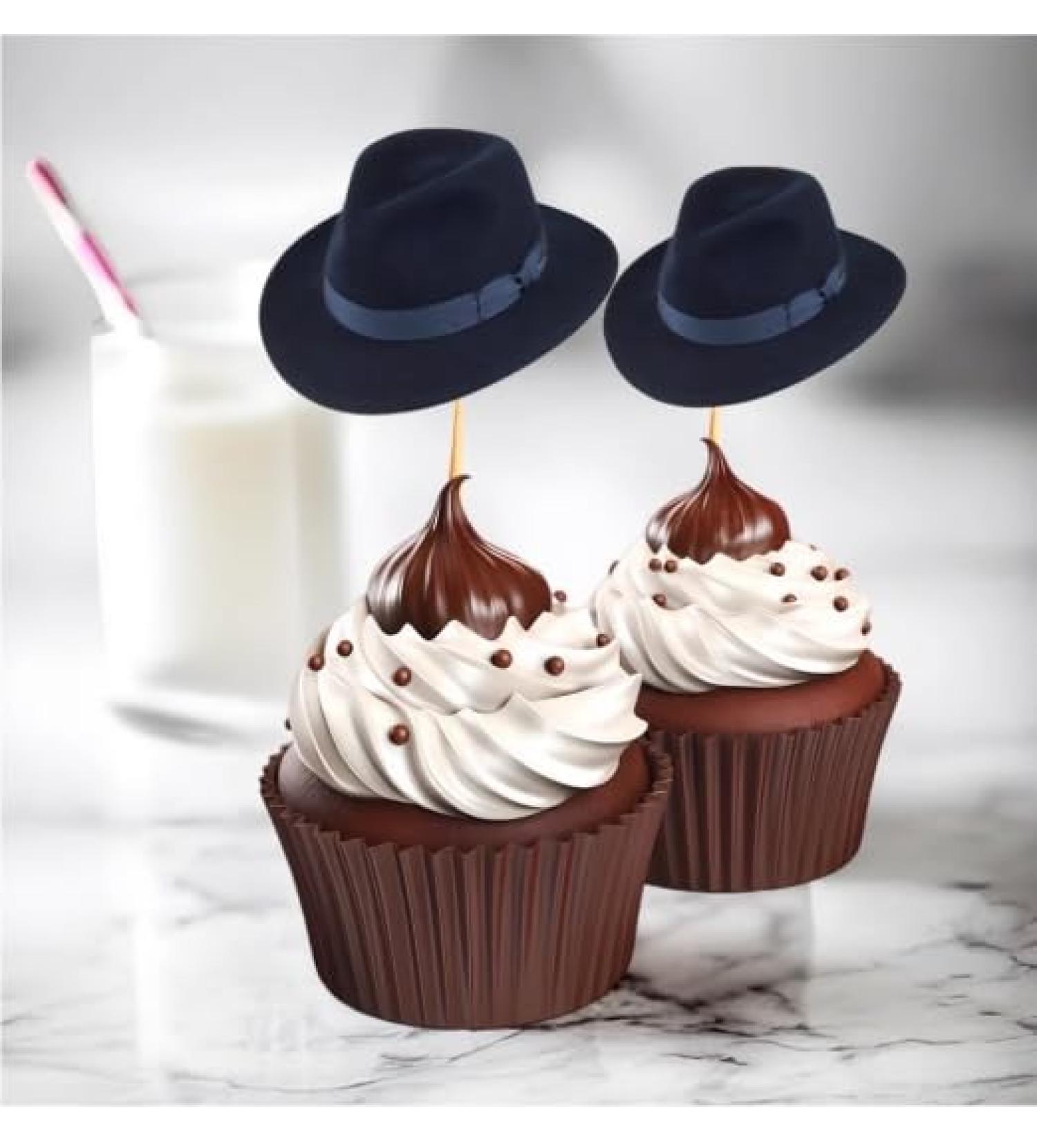 Bar Mitzvah - Wedding Hat Cupcake Decorations - Cupcake Toppers - Toothpick - Pack Of 16
