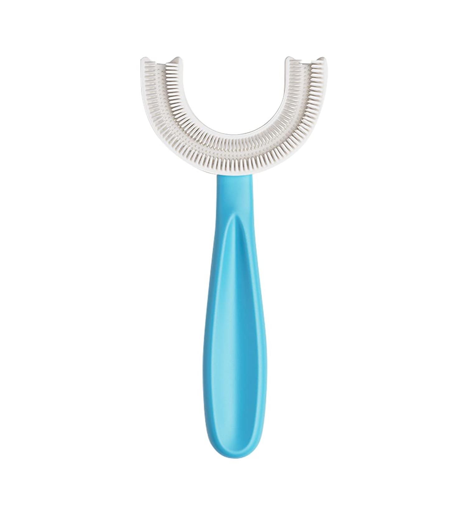 Soobei Kids U-Shaped Silicone Toothbrush for Toddlers & Children (Blue) - 360 Oral Teeth Cleaning Design | Food Grade Soft Brush Head | Ages 6-12 - Buy Online on GoSupps.com