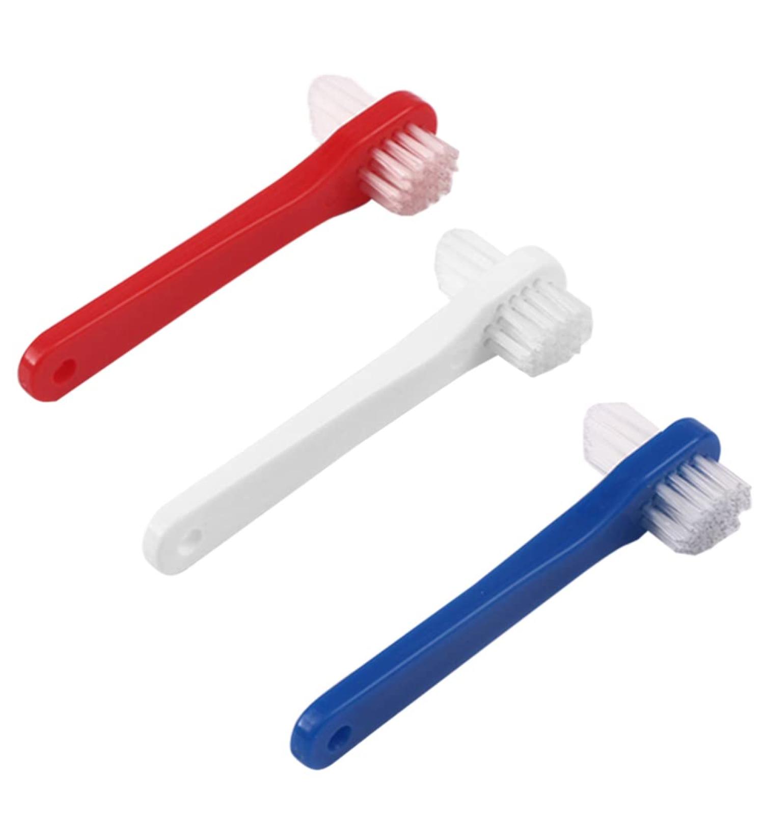 Dental Duty Hard Denture Brush 3pcs - Multi-Layered Bristles, Portable Double Sided Toothbrush for Denture Care - Buy Online on GoSupps.com