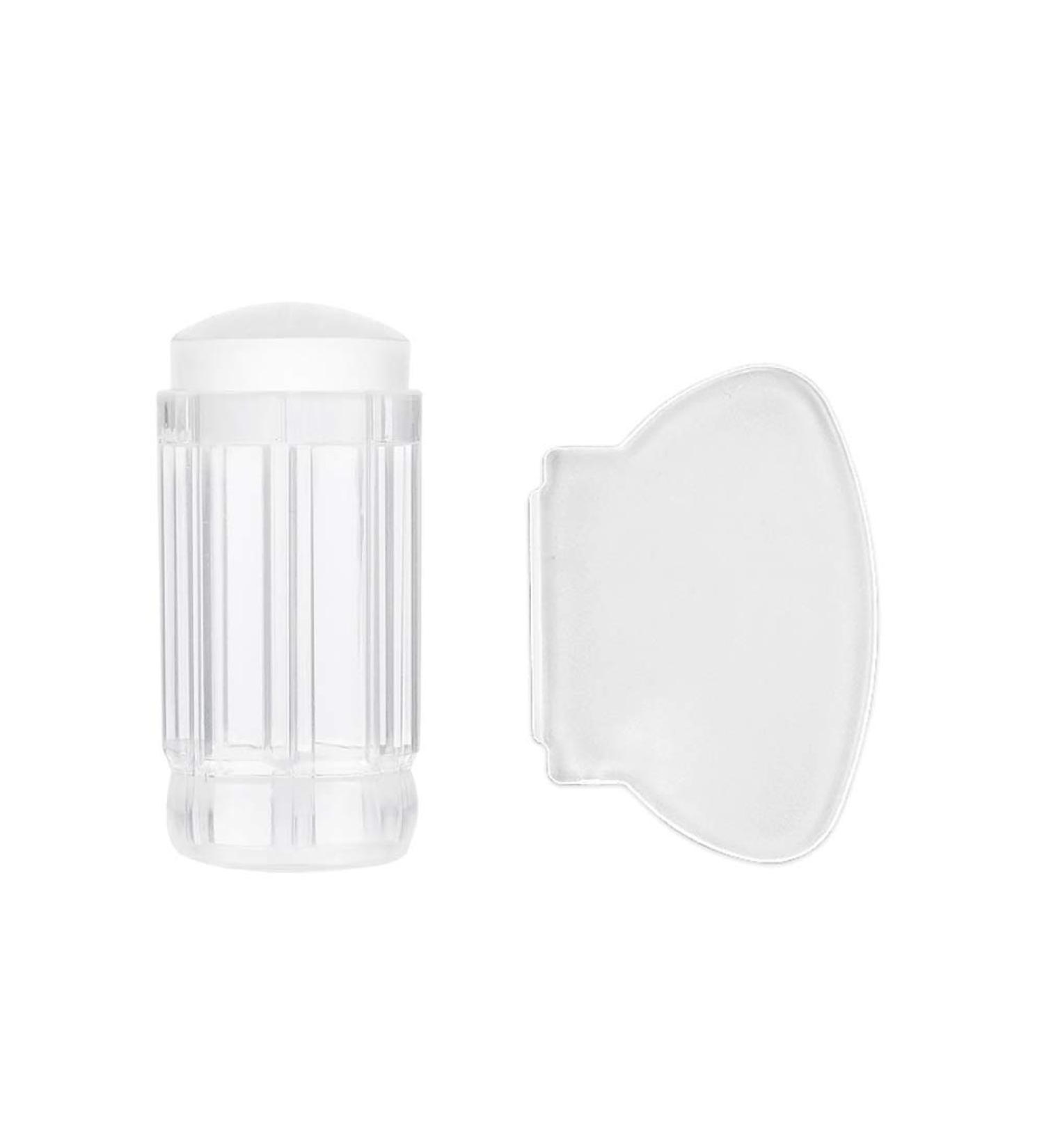 ccHuDE 2 Sets Silicone Nail Art Stamp Jelly Heads with Scraper Nail Stamping Kits for DIY Nail Decor Clear