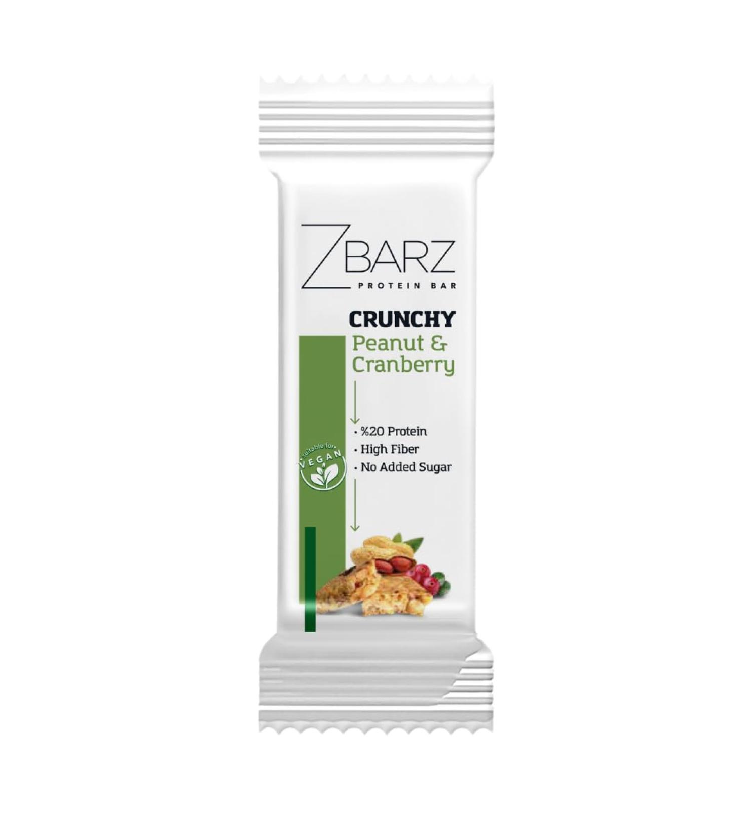 Zbarz Vegan Protein Bar (Peanut Cranberry) - Sugar-Free Healthy Snacks and Fitness Bars - 12 x 35g - Dairy & Chocolate-Free - Buy Online on GoSupps.com