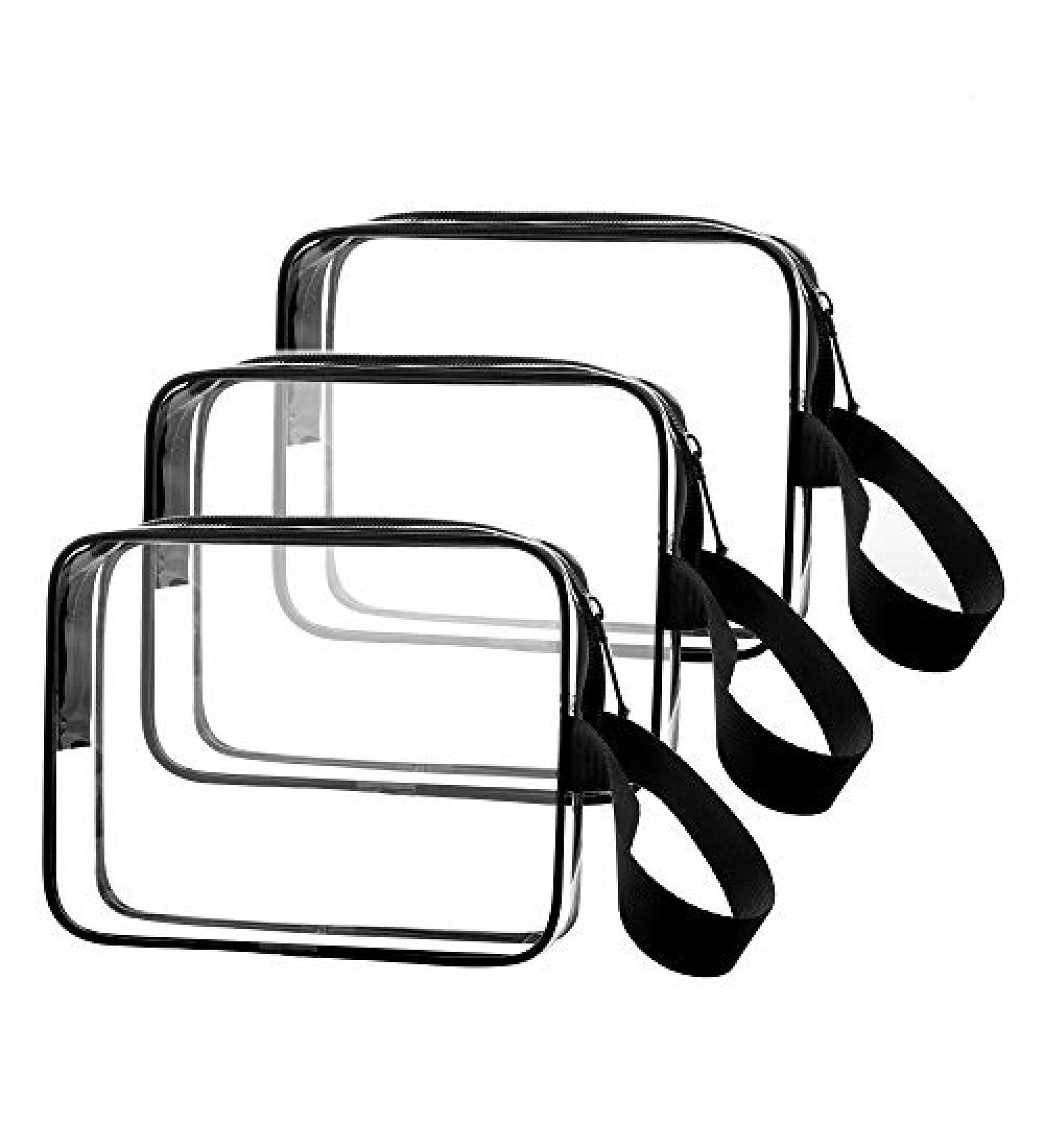 3pcs/pack Sariok Clear Toiletry Bag with Zipper TSA Approved Travel Cosmetic Bag PVC Make-up Pouch Handle Straps for Women Men  Carry On Airport Airline Compliant Quart Bags 3-1-1 Kit Luggage 1.black - Buy Online on GoSupps.com