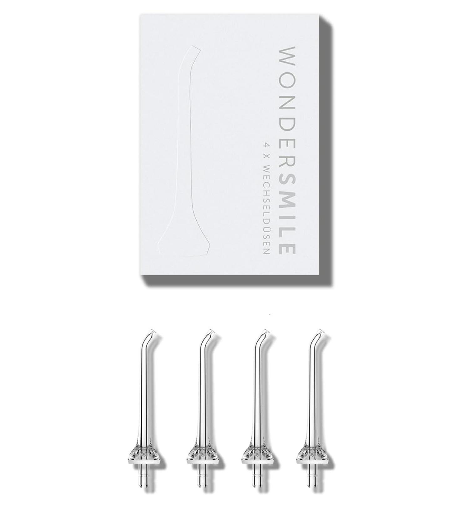 Wondersmile replacement nozzles for mouth shower waterflow- smoothflow technology for optimal tooth and gum care (white 4 Pack) 4 pack white