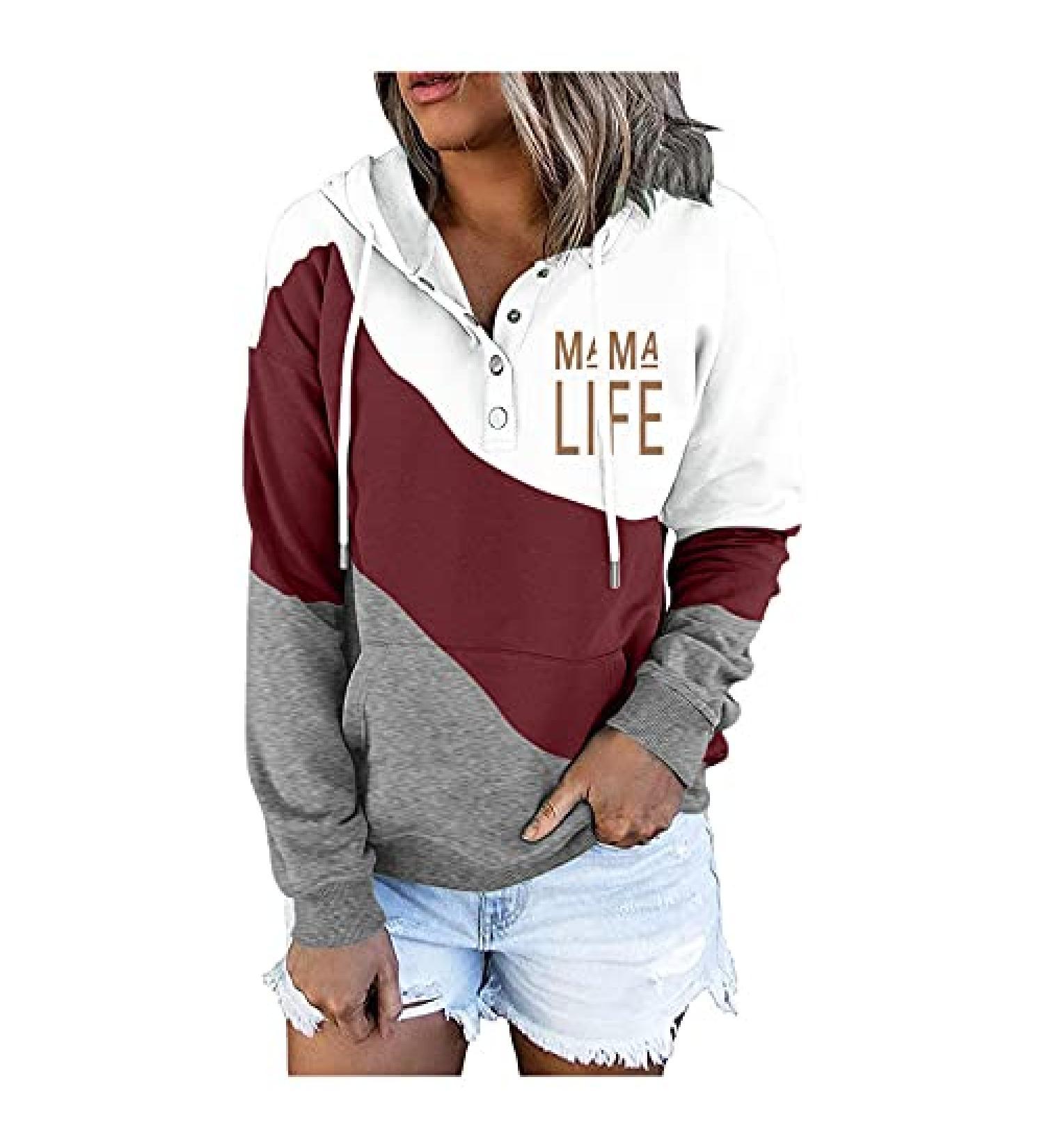 Hemlock Women Color Block Mama Life Print Hoodie - Red, 3X-Large - Buy Online on GoSupps.com