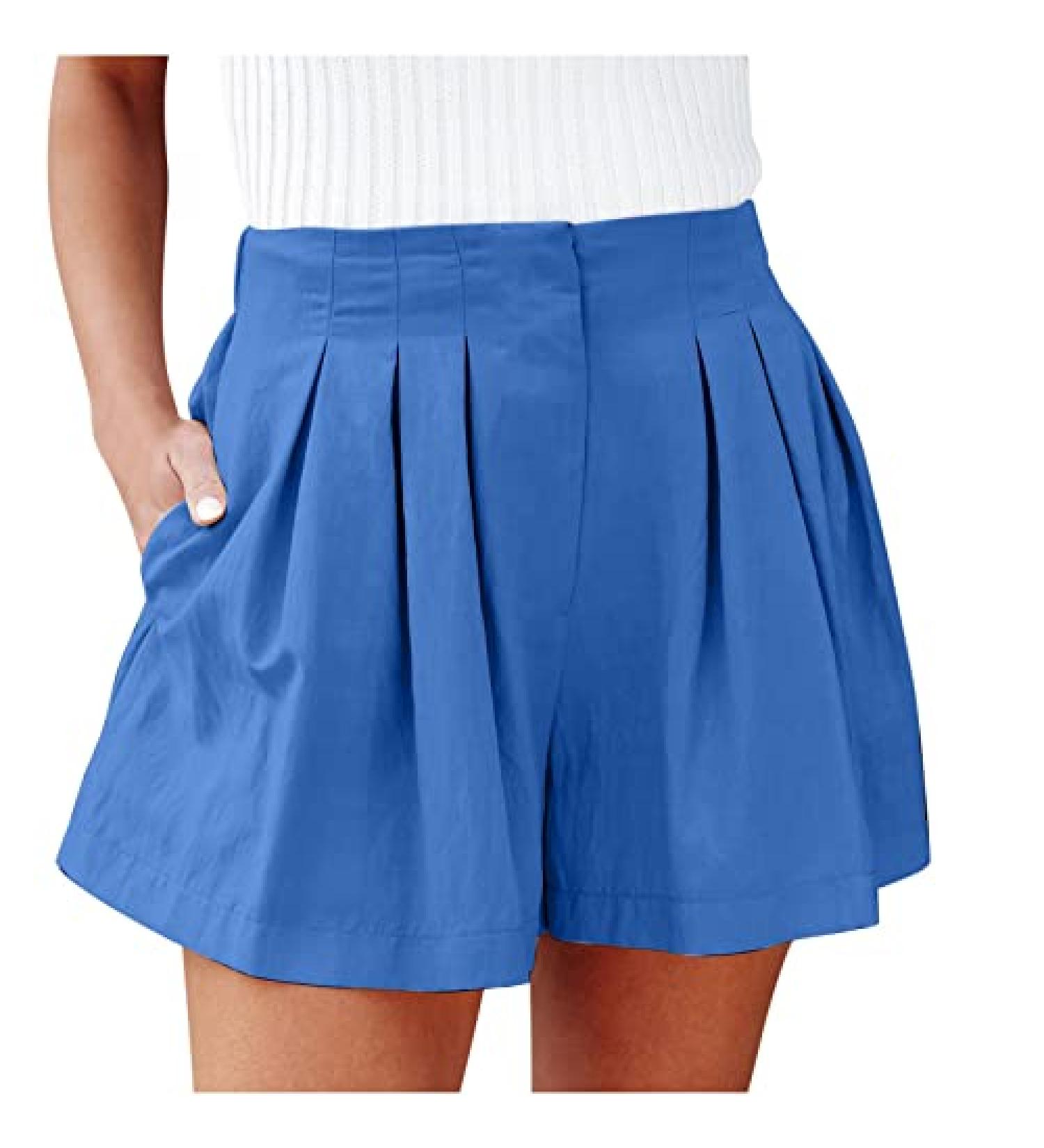 SHOPESSA Pleated Linen Shorts - Women's Casual Summer Beach Shorts - X-Large Blue - Buy Online on GoSupps.com