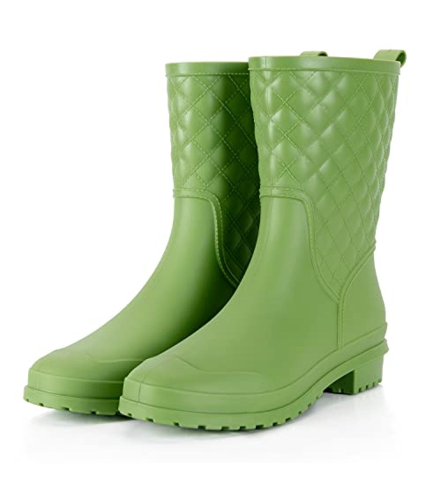 Petrass Women's Black Waterproof Mid Calf Rain Boots - Lightweight & Fashionable Garden Shoes | Size 6, Green - Buy Online on GoSupps.com