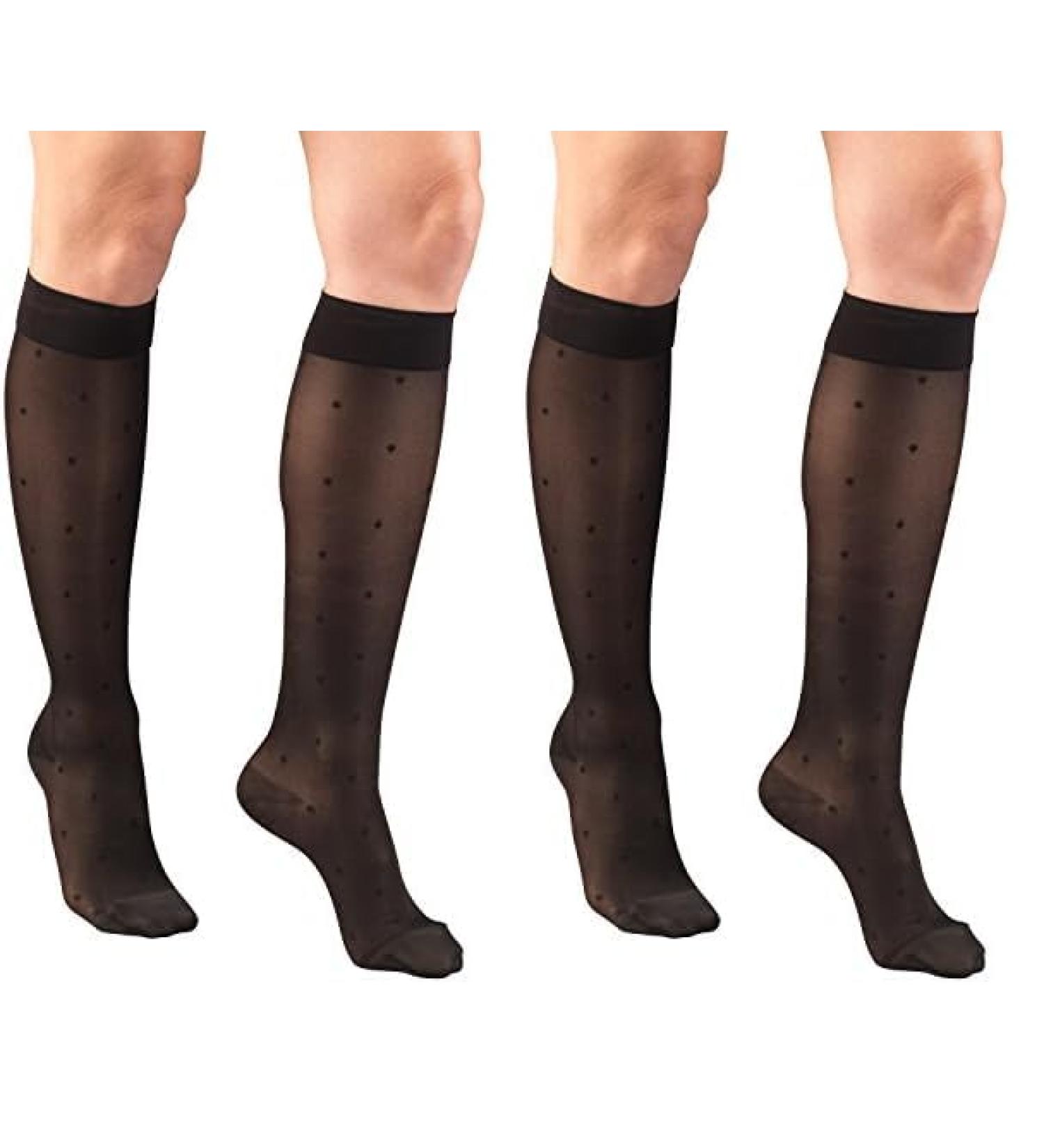 Truform Sheer Compression Stockings for Women - 15-20 mmHg Knee High Black Dot Pattern Large - Pack of 2 - Buy Online on GoSupps.com