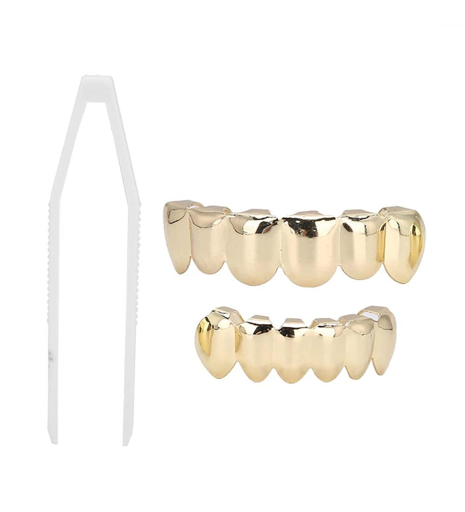 Herchr Funny Halloween Teeth - Shiny Brass Prosthesis for Parties | Unique Gold Decoration & Gift - Buy Online on GoSupps.com