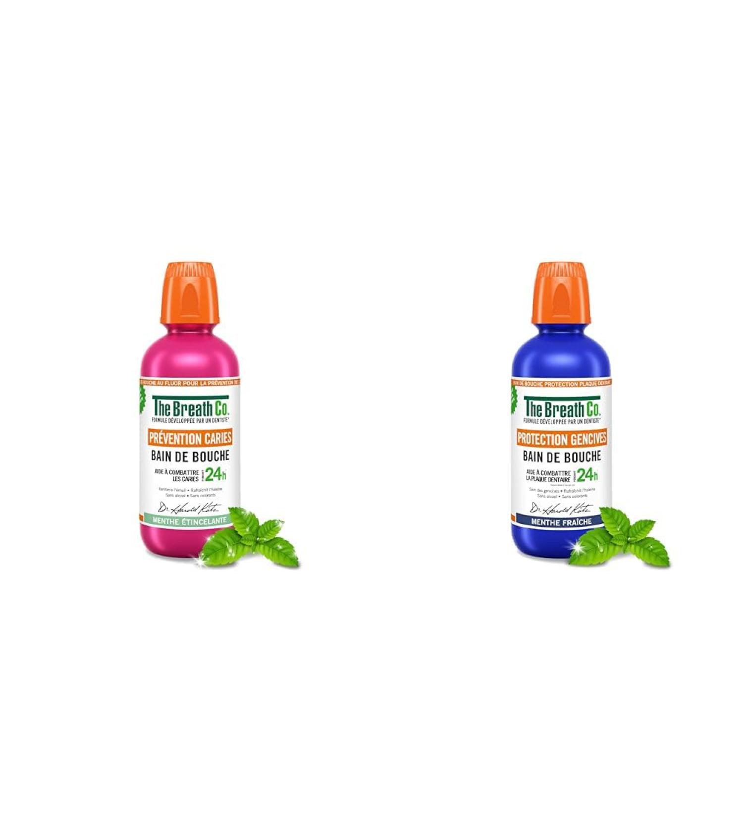 The Breath Co. - Bain de Bouche Sans Alcool - Formule d velopp e par un dentiste - Haleine Fra che pendant 12 heures* - Pr vention Caries 500ml + Protection Gencives 500ml (Lot de 2x500 ml) Pr vention Caries&protection Gencives Pack Eco - Buy Online on GoSupps.com