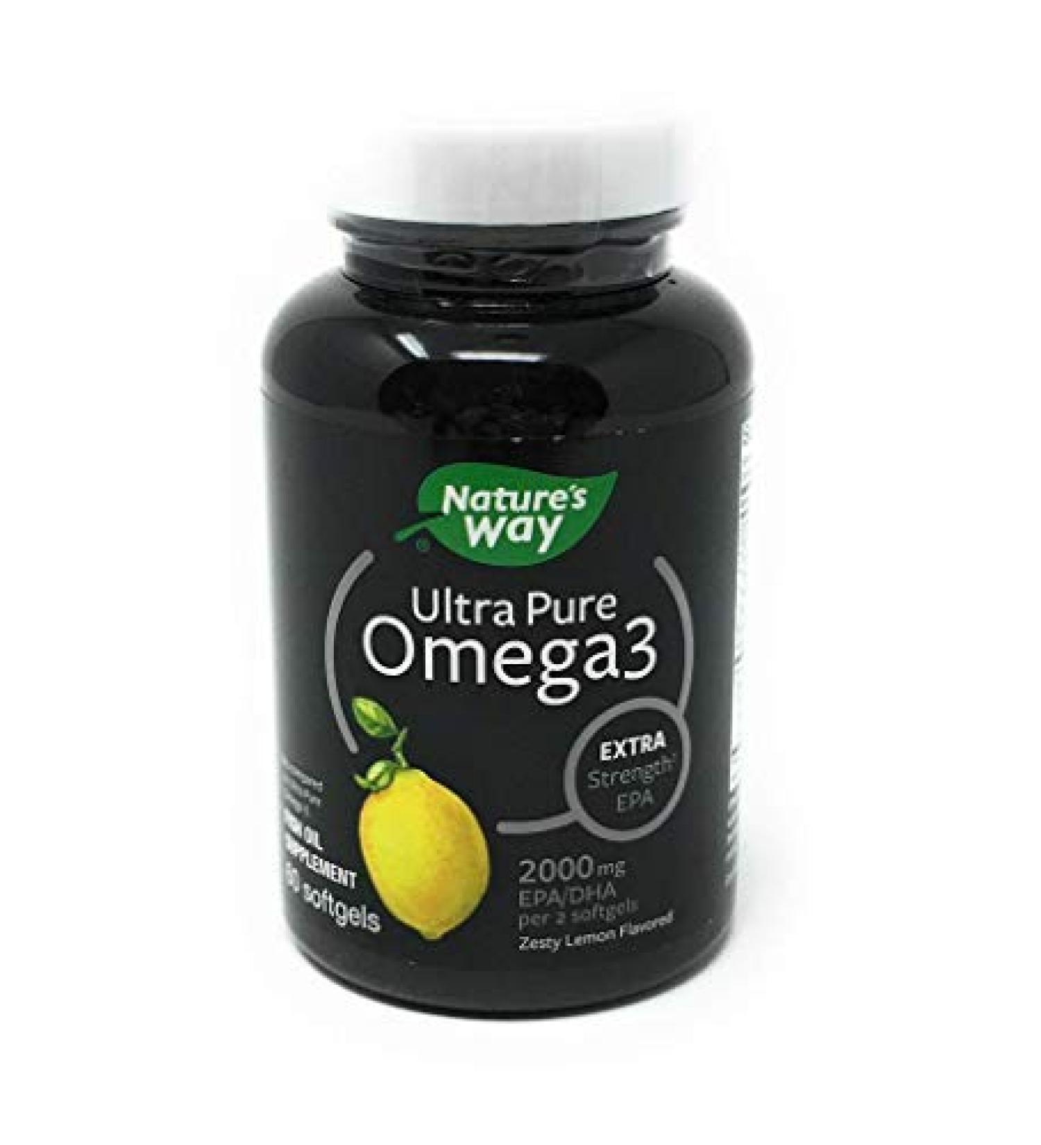 Nature's Way Ultra Pure Omega-3 Zesty Lemon 1000mg | 60 Softgels - Best Omega-3 Supplement - Buy Online on GoSupps.com