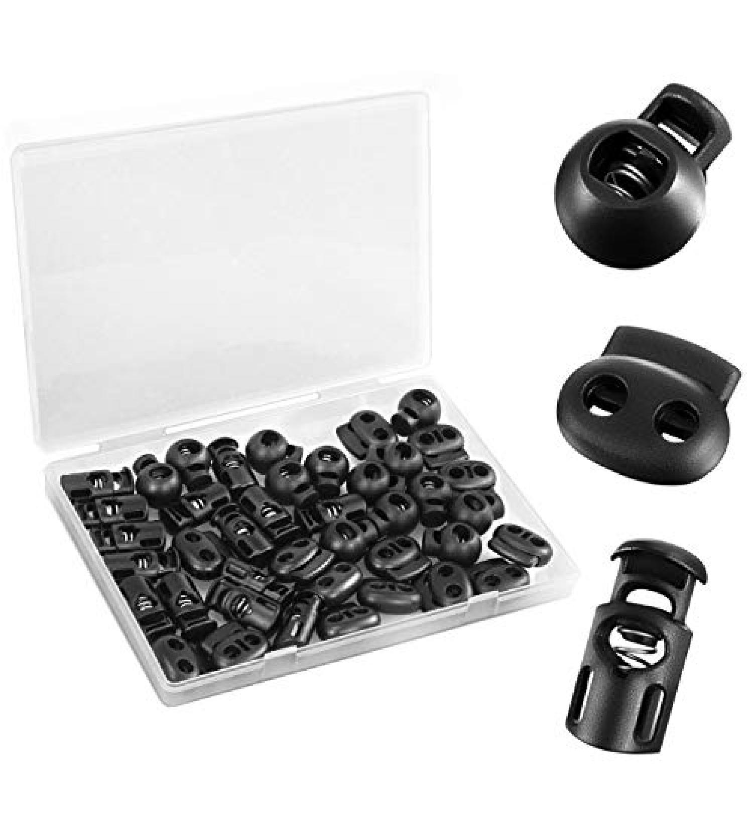Plastic Cord Lock 45Pcs  Single Hole/Double Hole Cord Stopper  Spring Cord Toggle for Drawstrings/Paracord/Shoelaces  Black Elastic Cord Adjuster by Double Elite Mixed 45 pcs - Buy Online on GoSupps.com